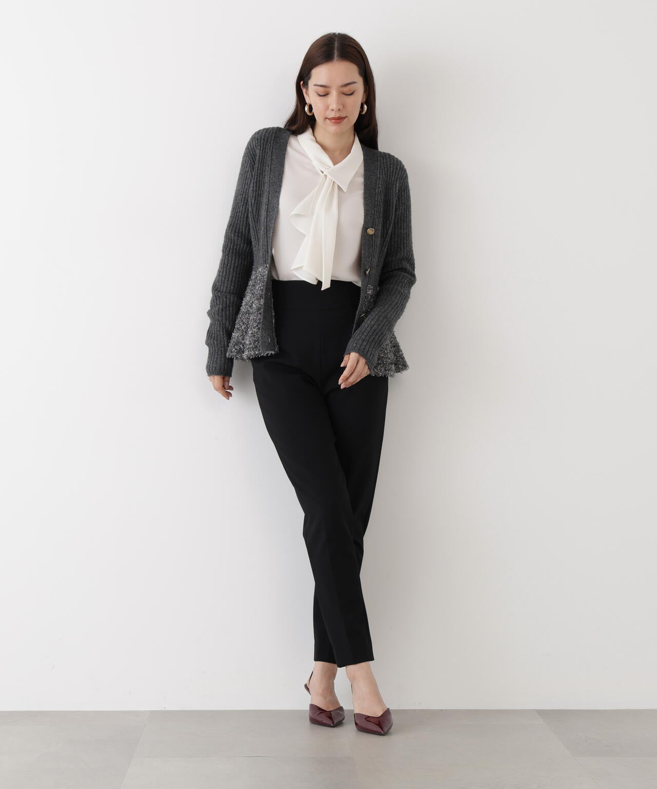 ツイードコンビペプラムカーディガン