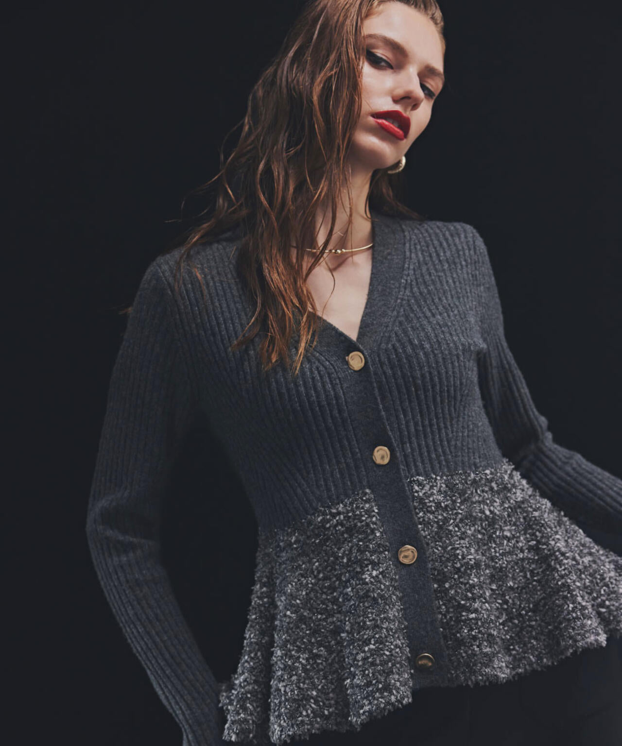 ツイードコンビペプラムカーディガン