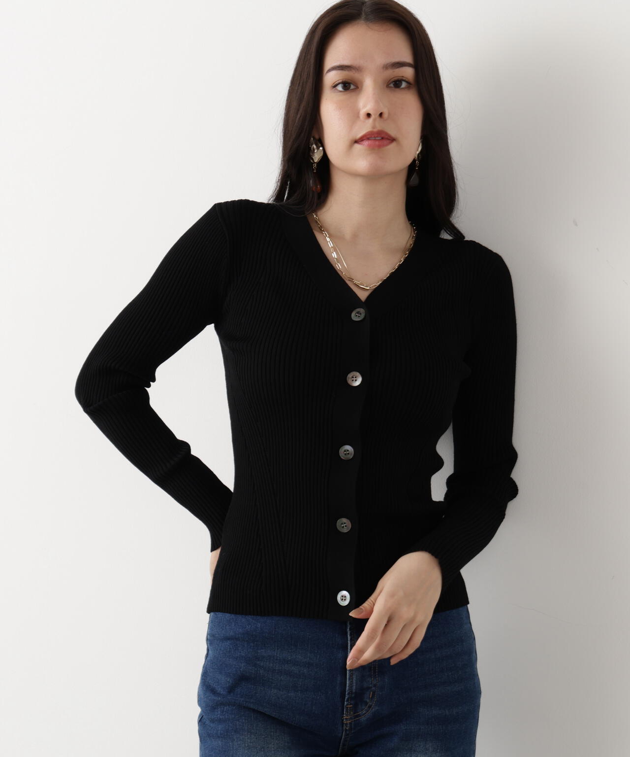 リブニットVネックカーディガン
