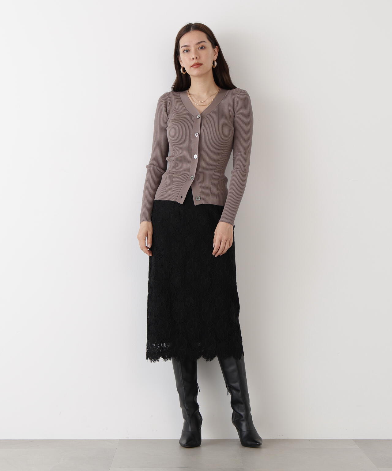 リブニットVネックカーディガン