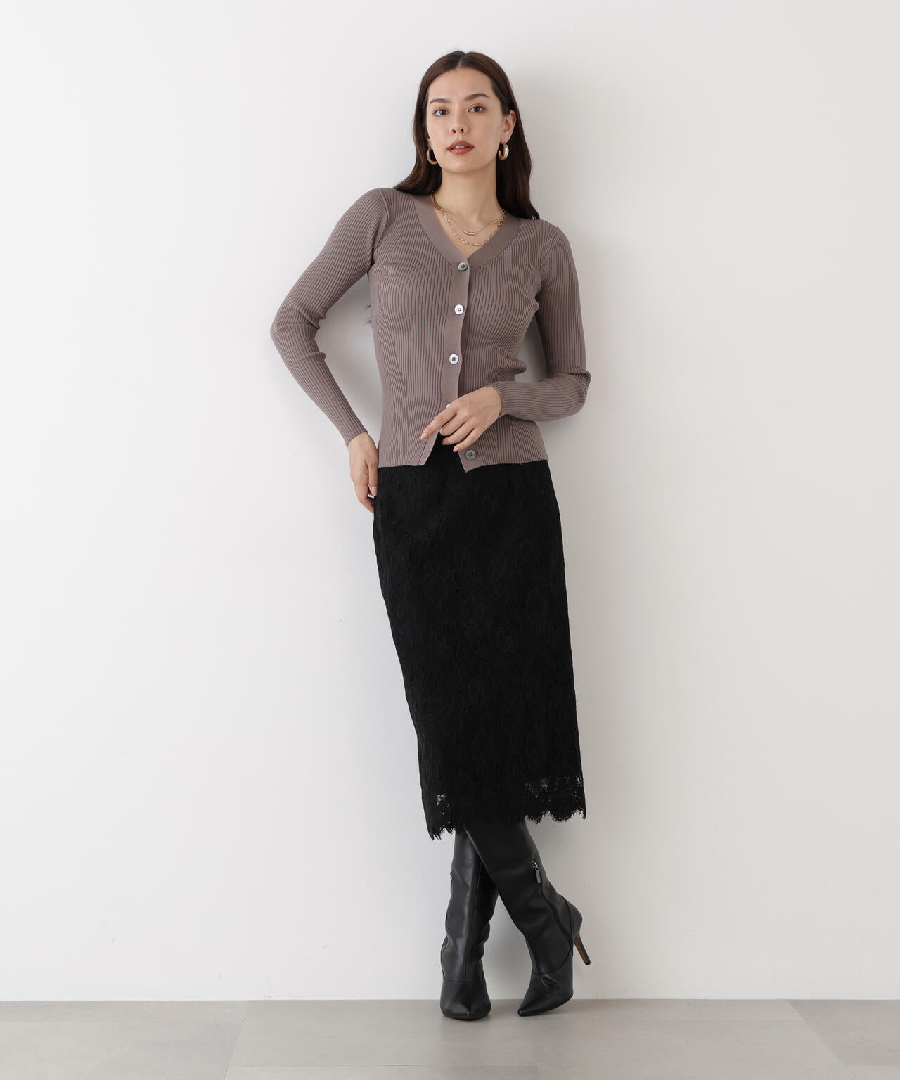 リブニットVネックカーディガン