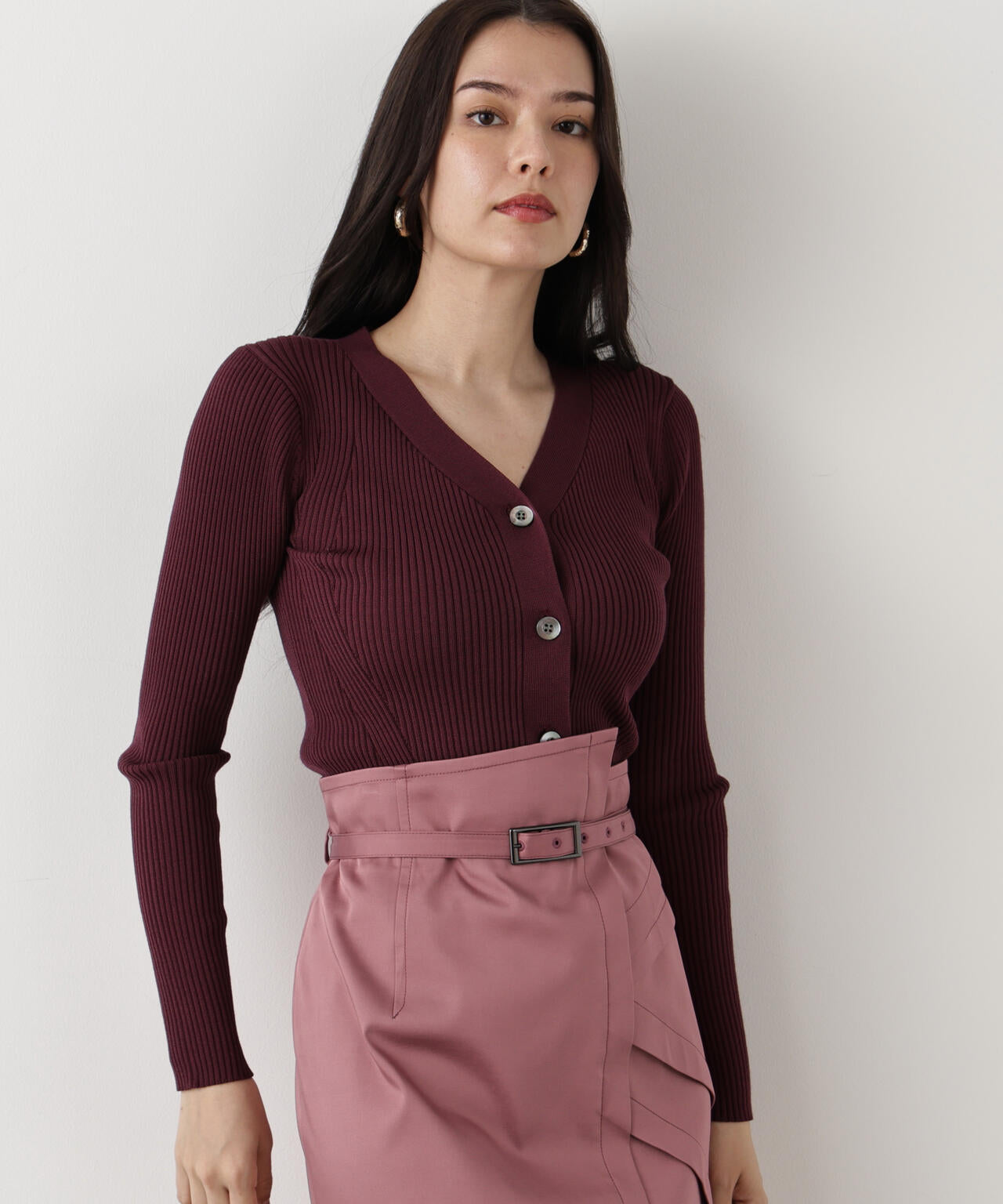 リブニットVネックカーディガン