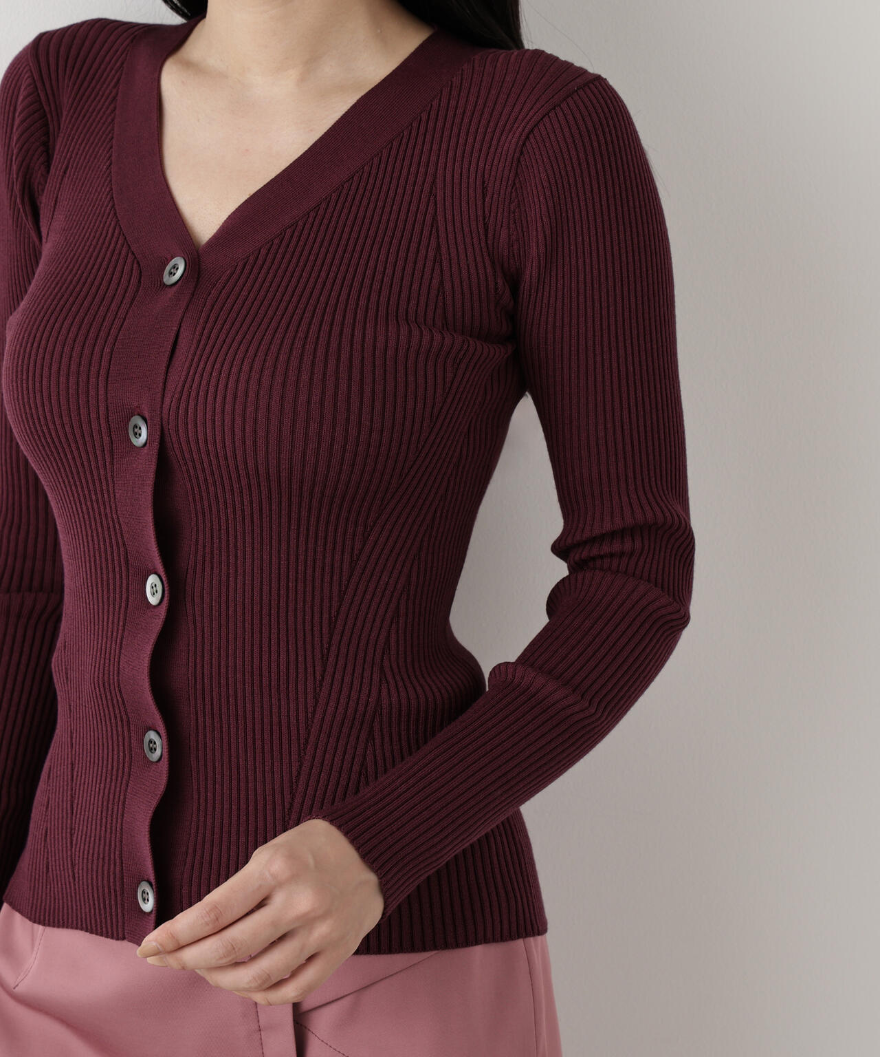 リブニットVネックカーディガン