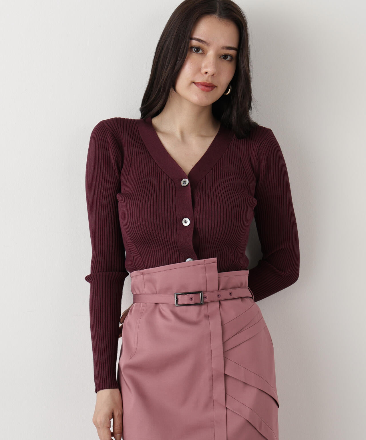 リブニットVネックカーディガン