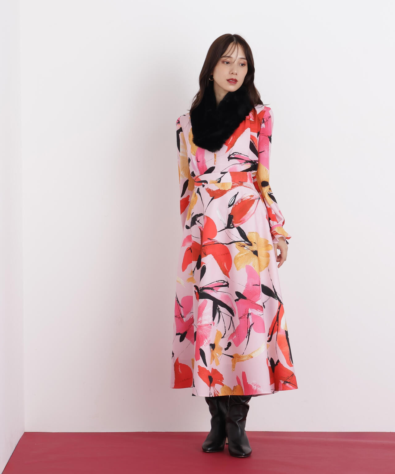 フラワープリントギャザーブラウス