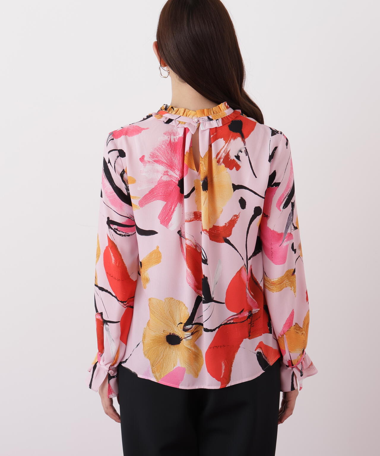 フラワープリントギャザーブラウス