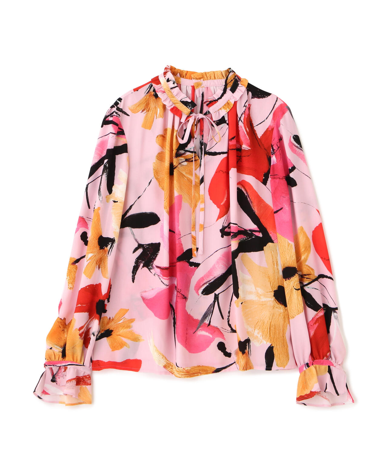 フラワープリントギャザーブラウス