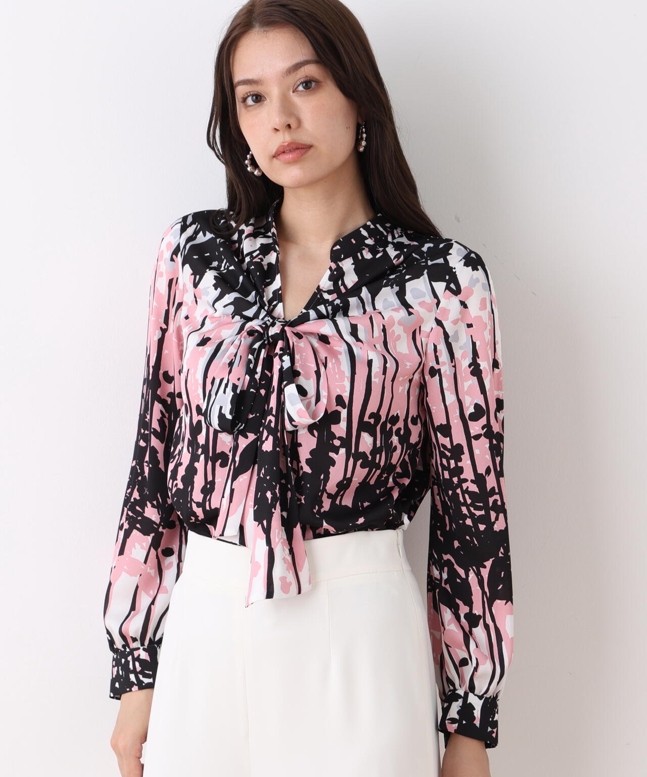 インクフォレストプリントリボンブラウス