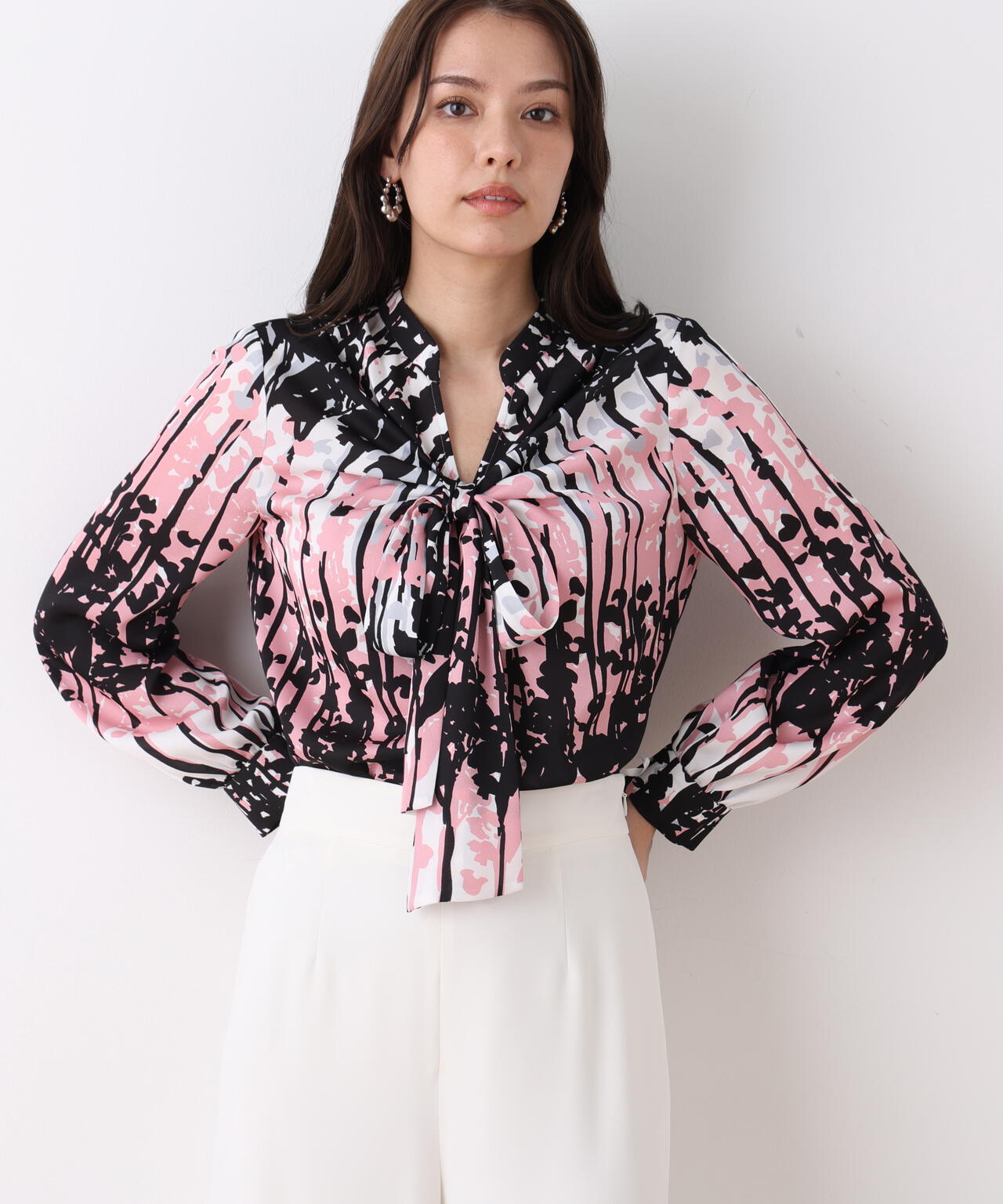 インクフォレストプリントリボンブラウス