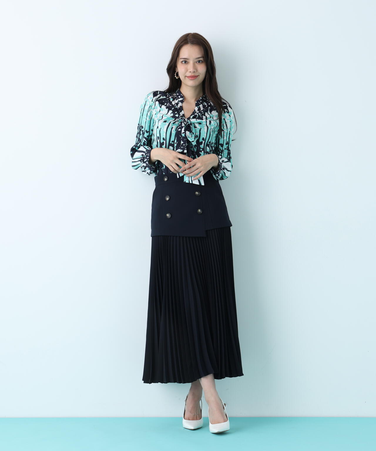 インクフォレストプリントリボンブラウス