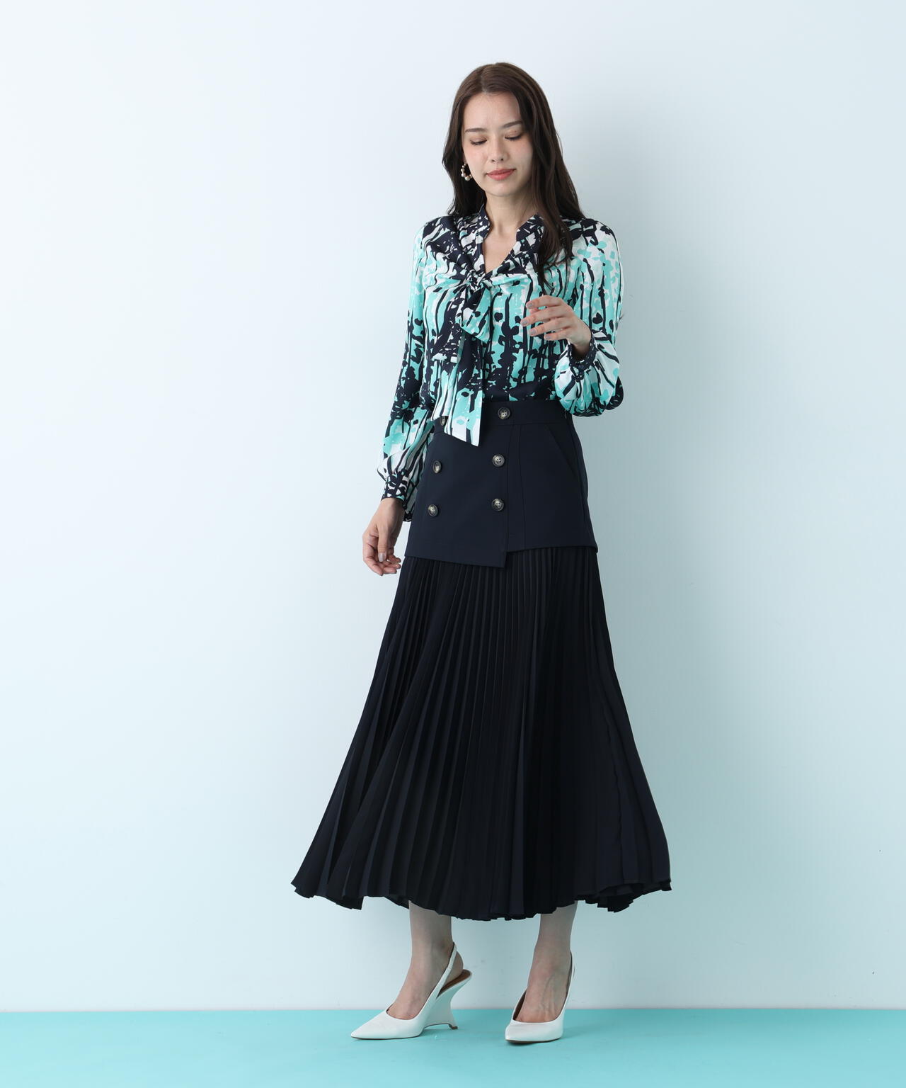 インクフォレストプリントリボンブラウス