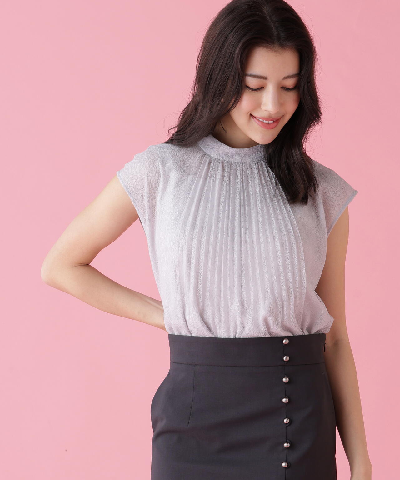 レースプリーツブラウス