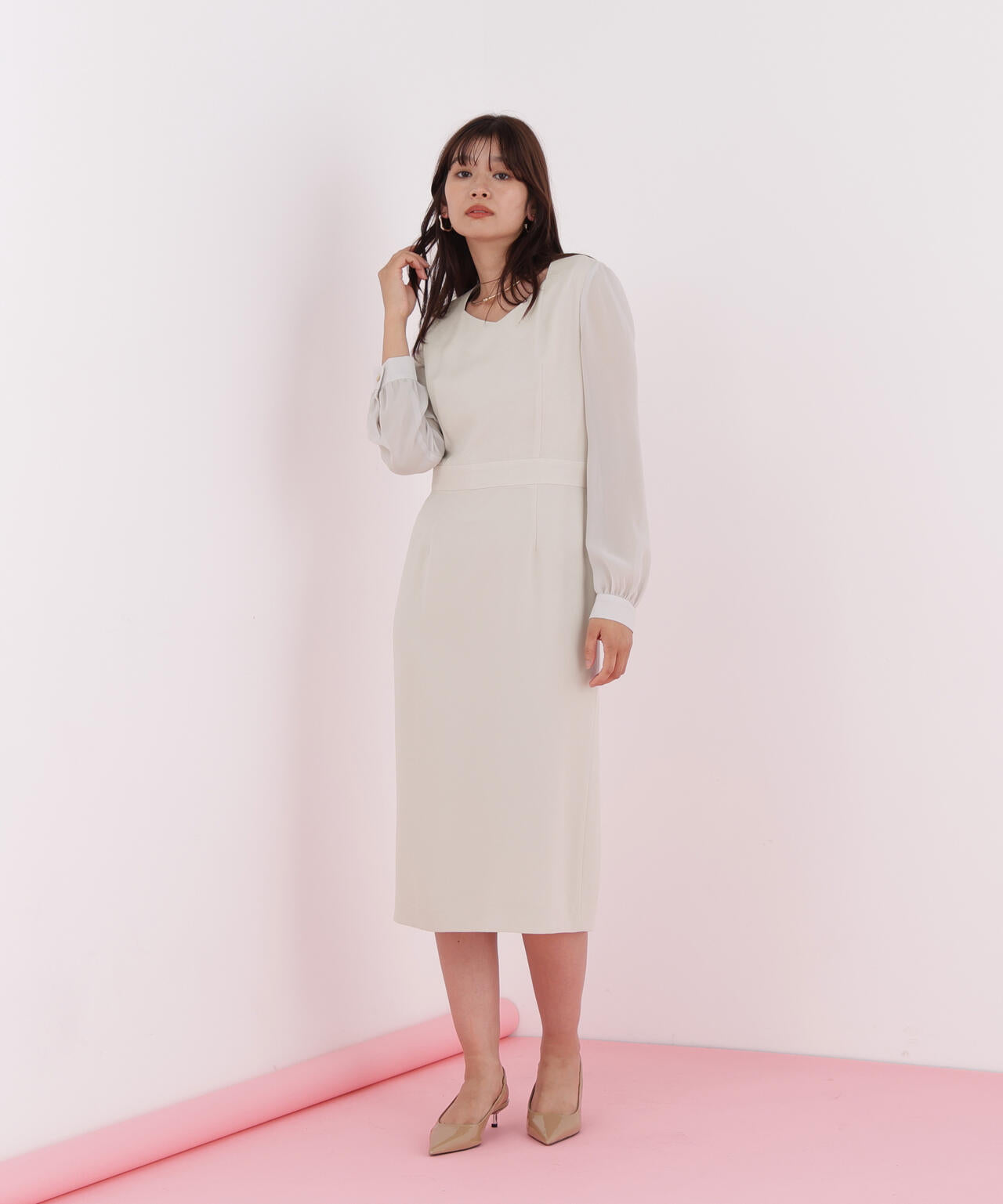 ダイヤモンドネックコンビワンピース