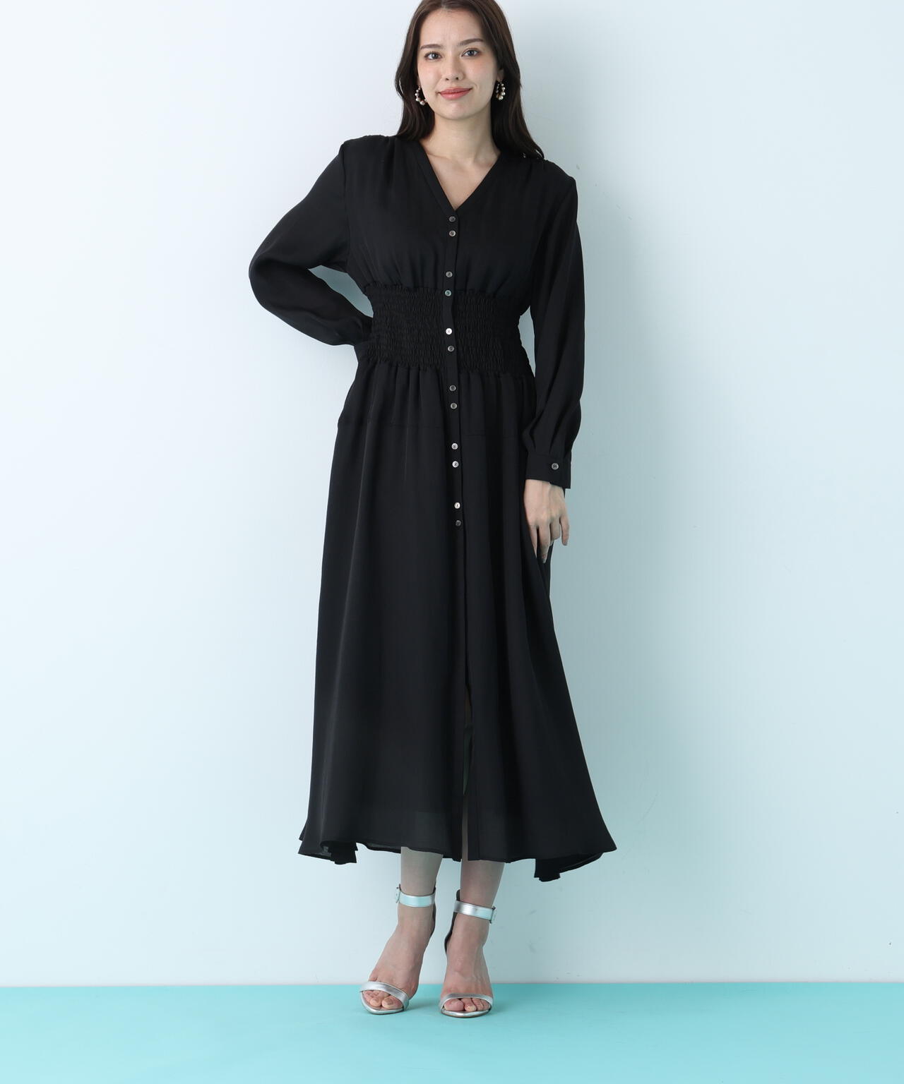 ウエストシャーリングロングワンピース