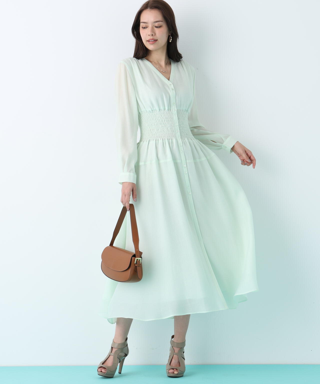 ウエストシャーリングロングワンピース