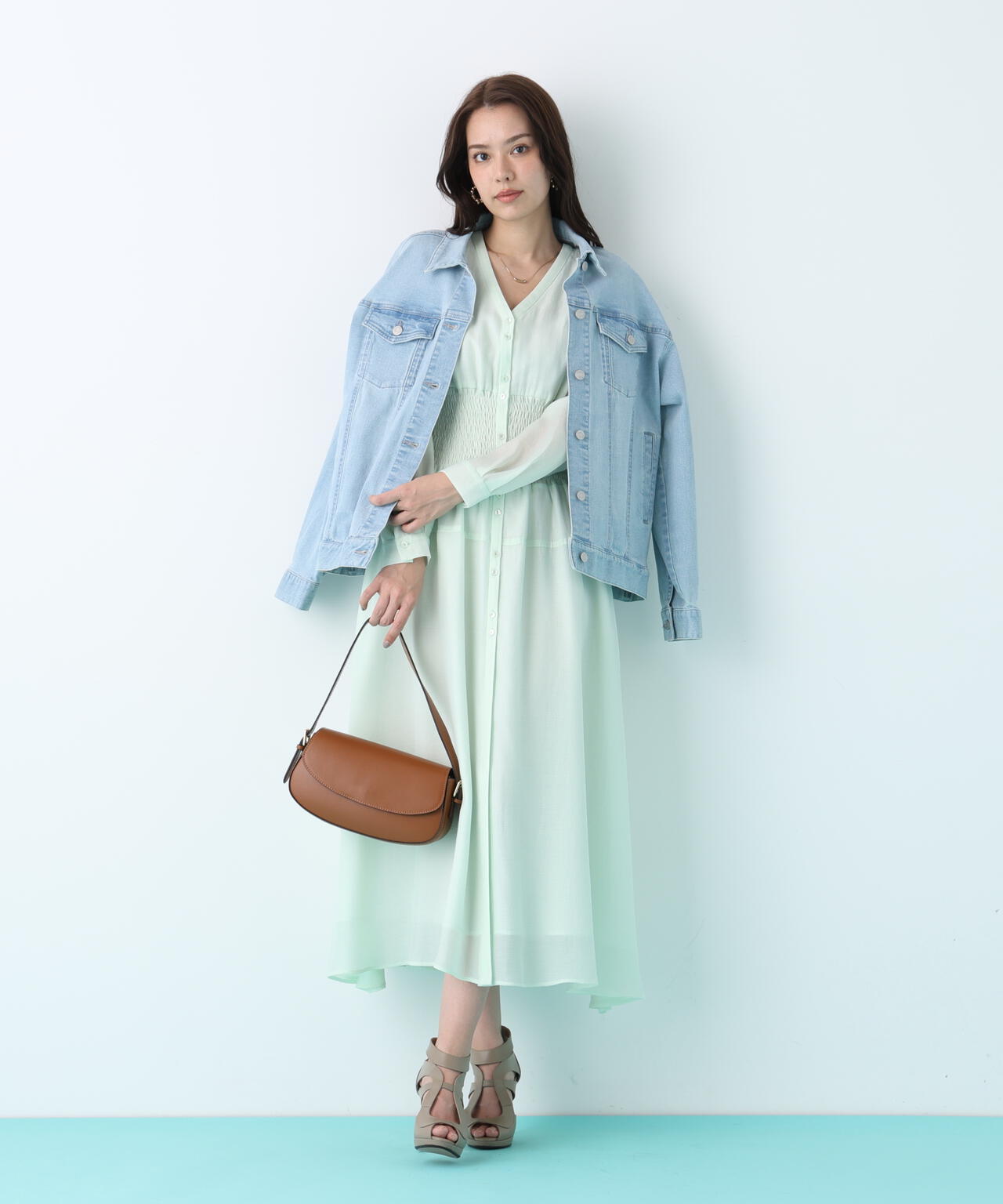 ウエストシャーリングロングワンピース