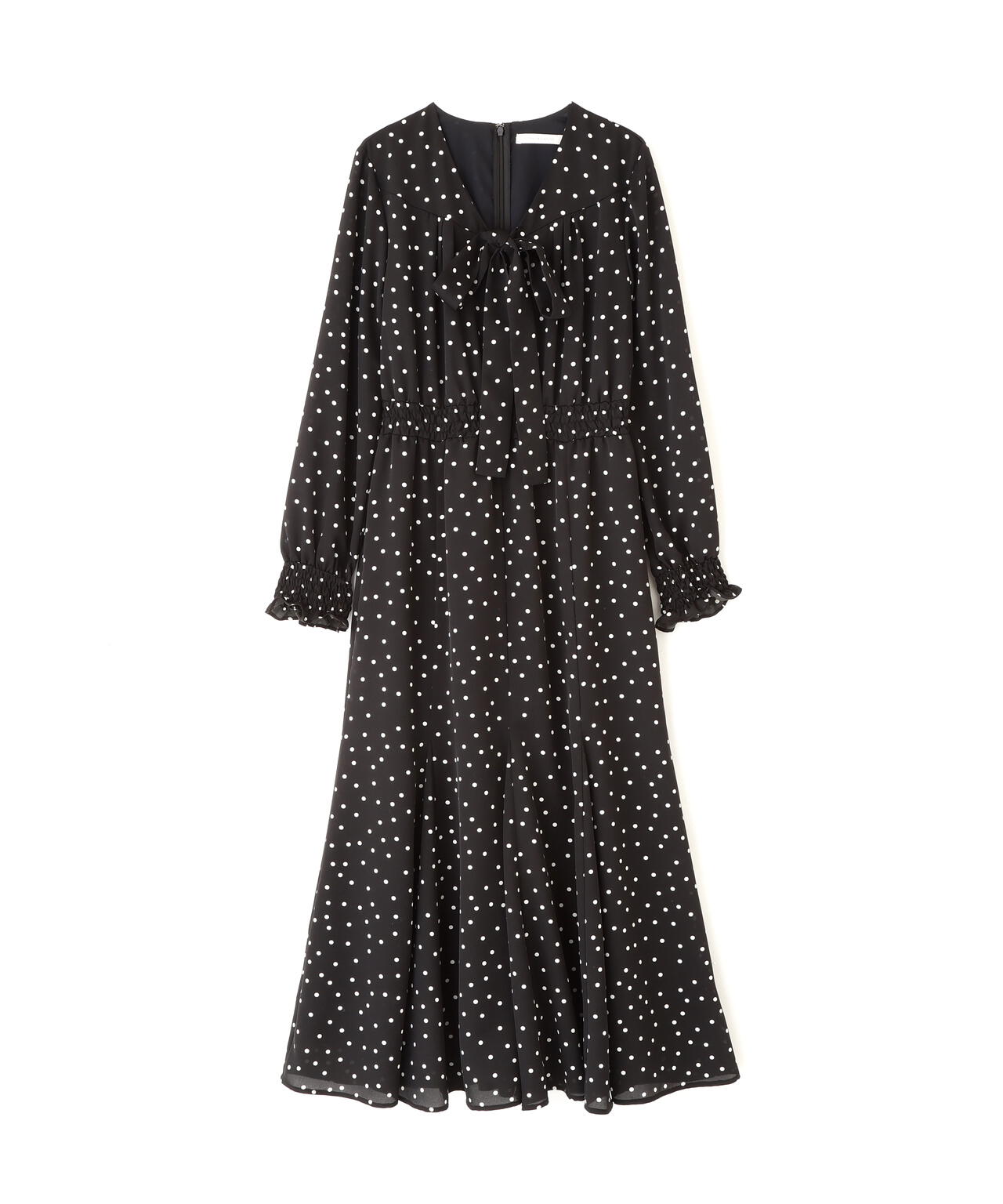 ドットプリントリボンワンピース