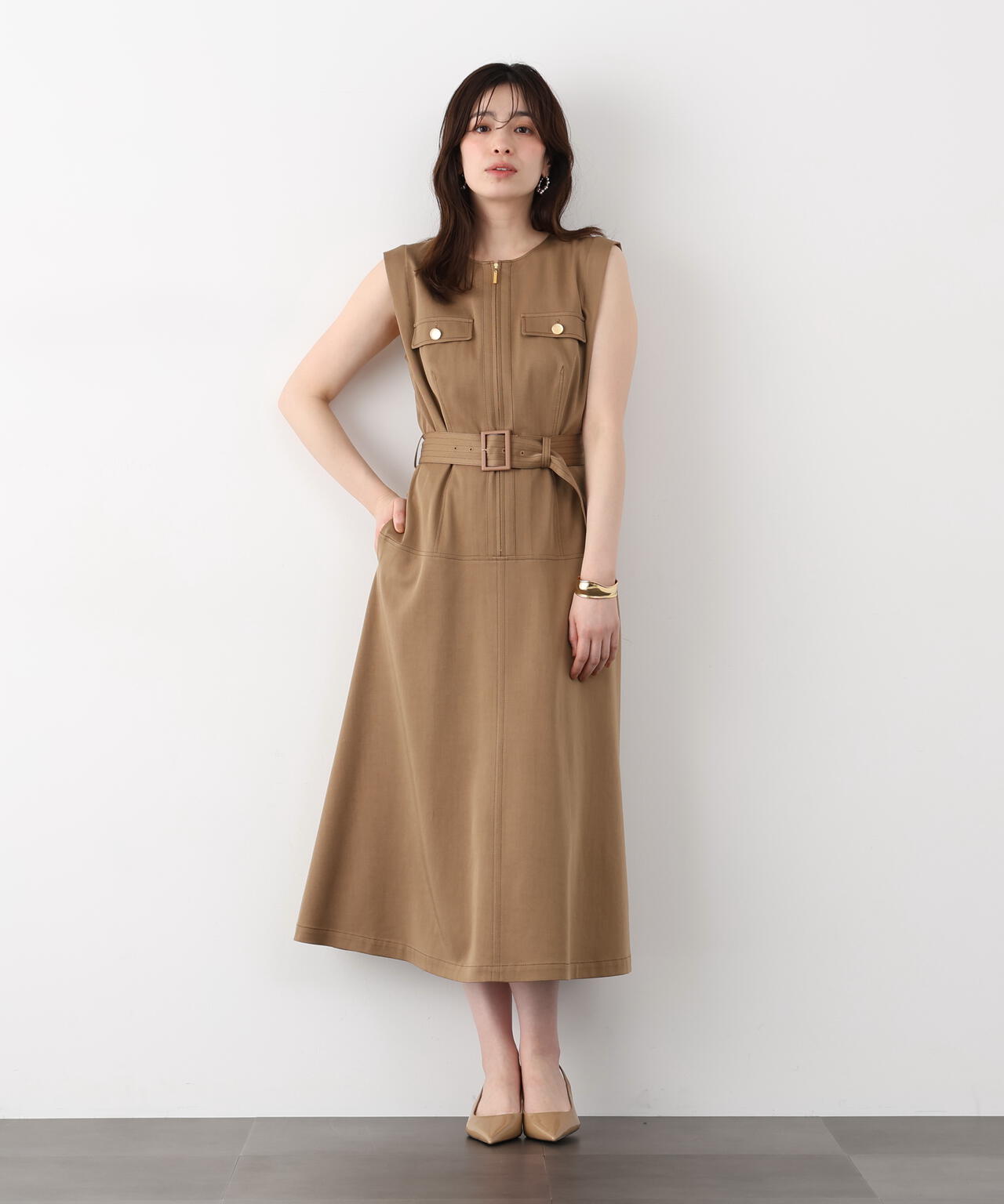 フロントファスナーデニムワンピース