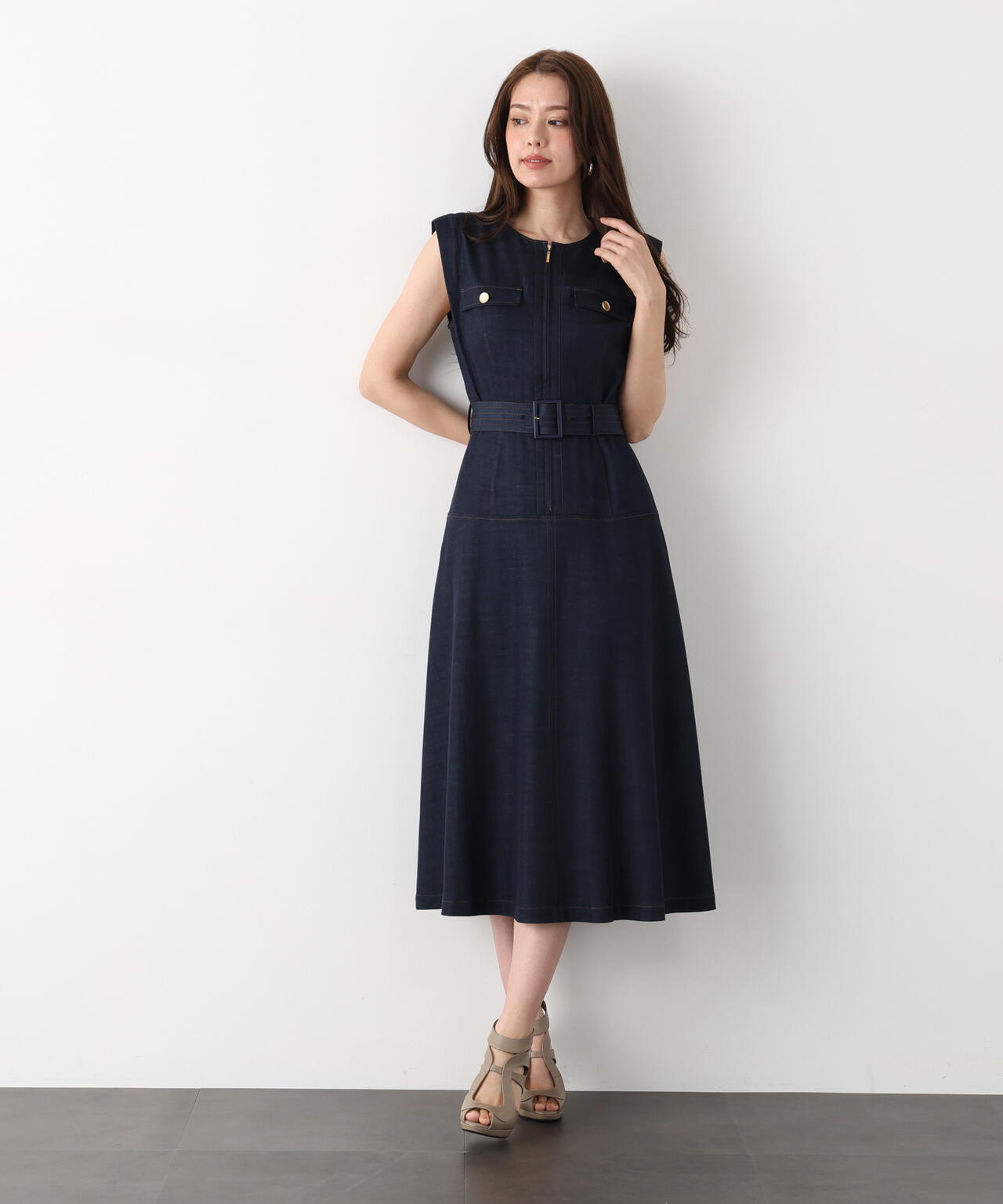 フロントファスナーデニムワンピース