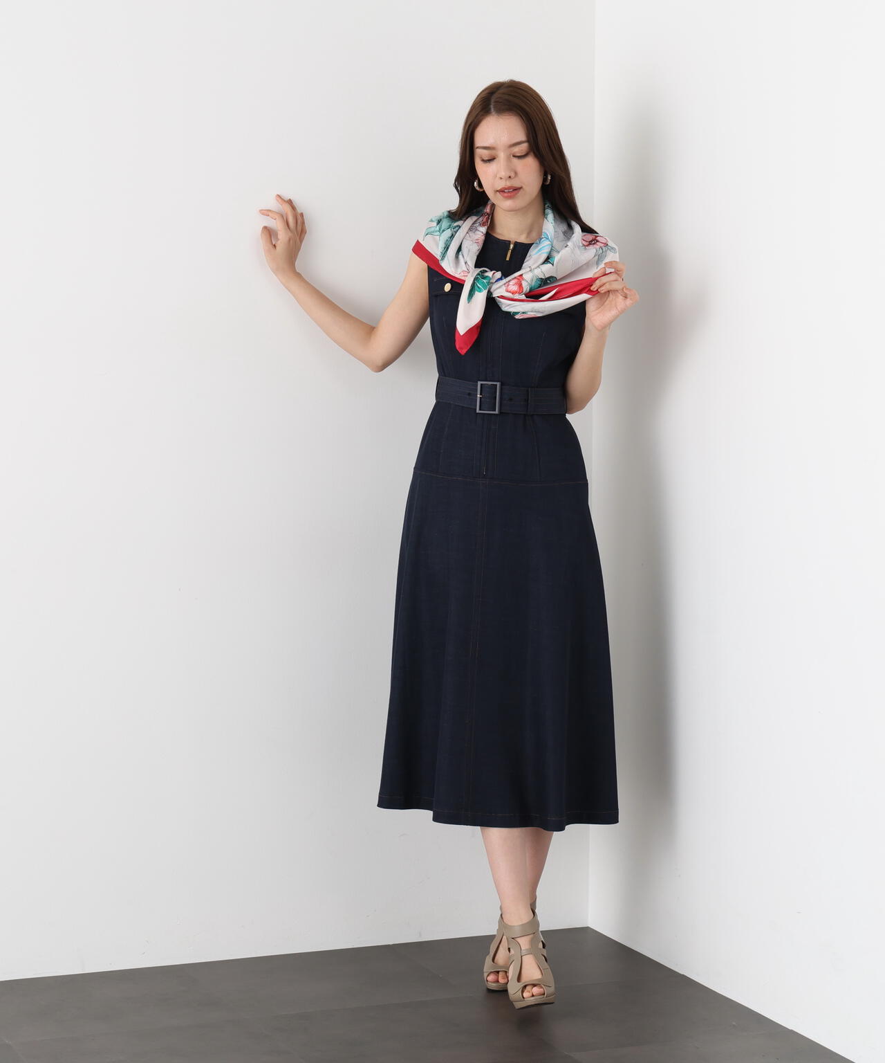 フロントファスナーデニムワンピース