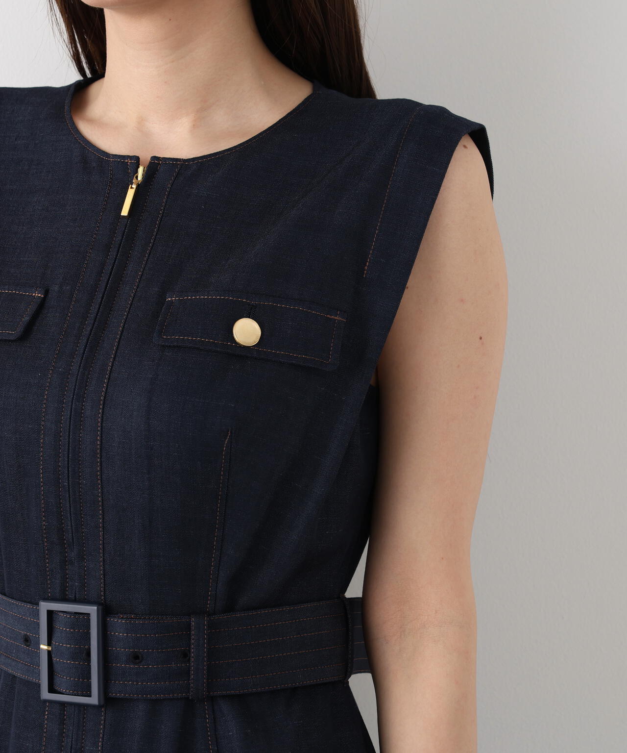 フロントファスナーデニムワンピース