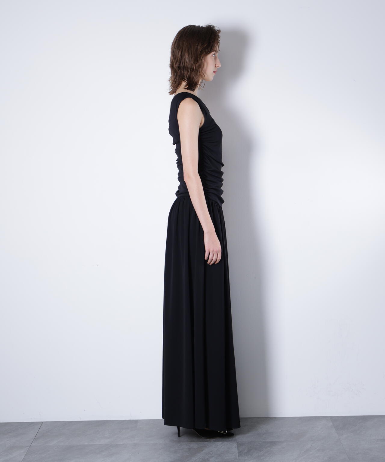 ワンショルダーシャーリングドレス_