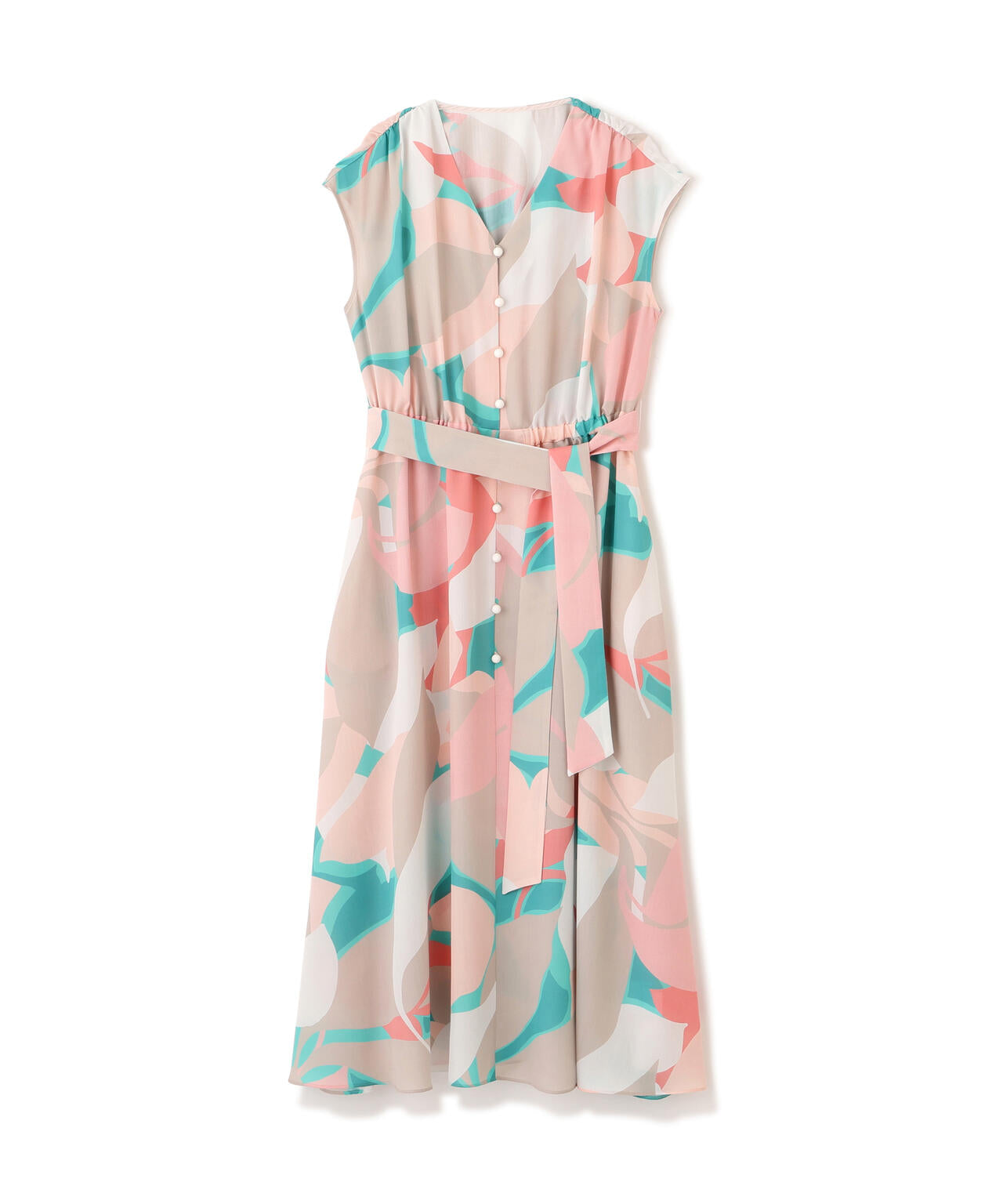 シェードリーフプリントギャザーワンピース