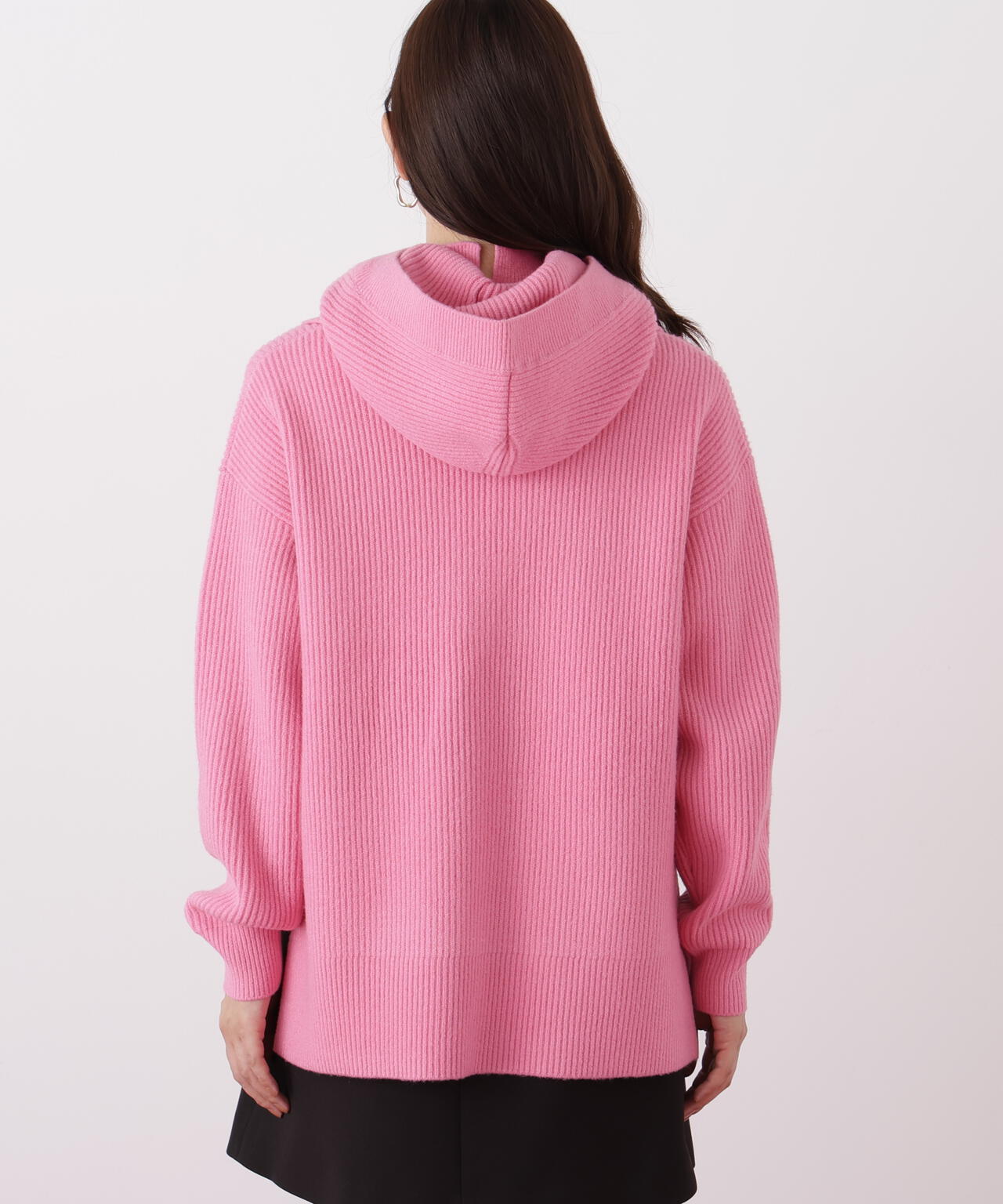 フードスヌード付きニットプルオーバー