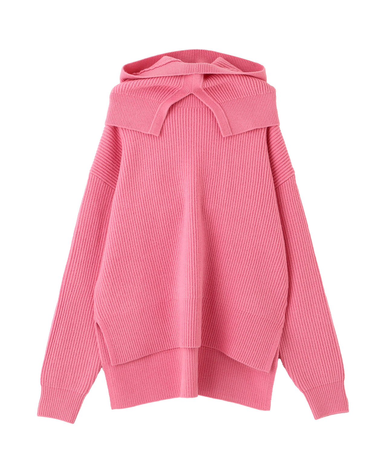 フードスヌード付きニットプルオーバー