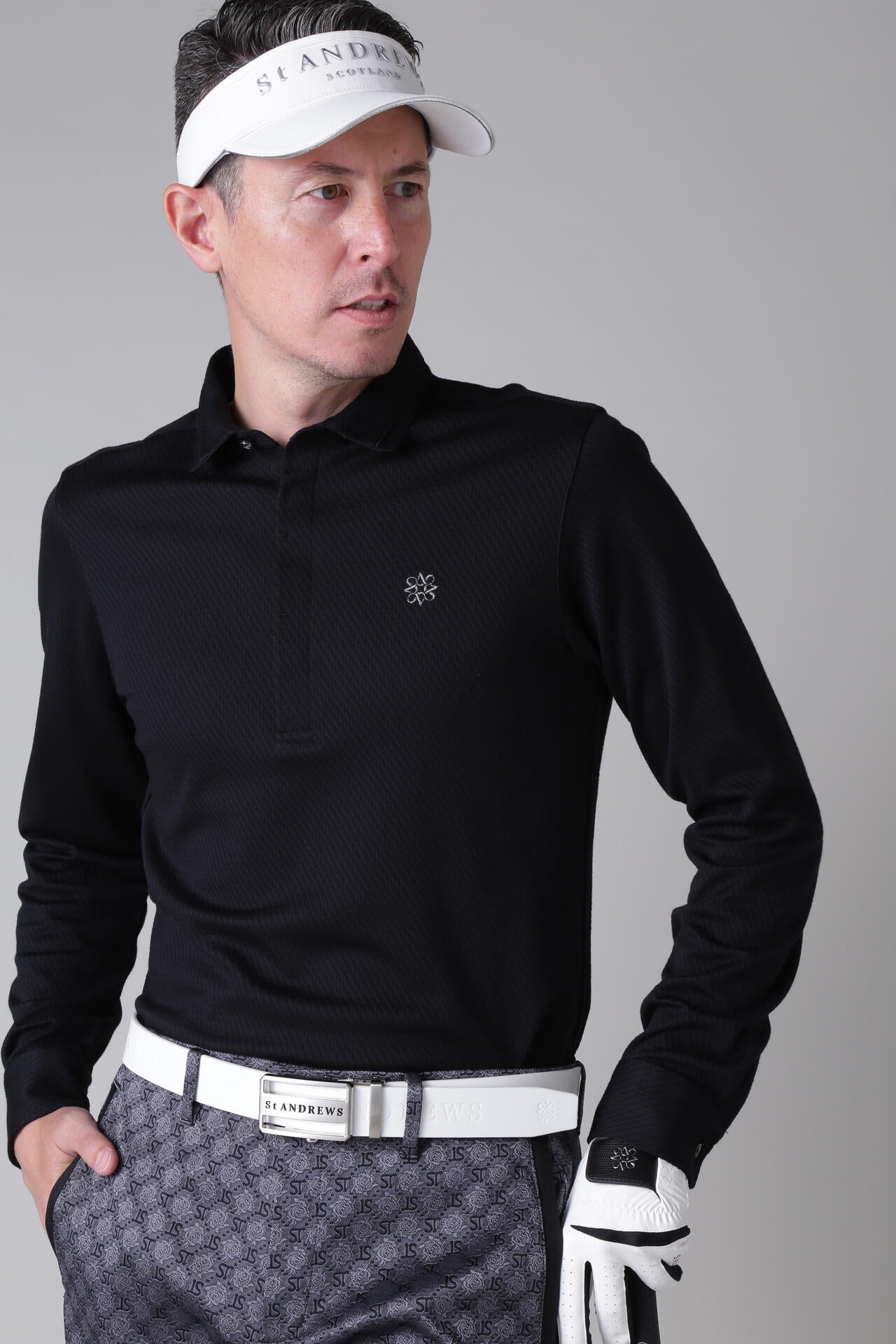 ブリスタージャガード長袖ポロシャツ (MENS)