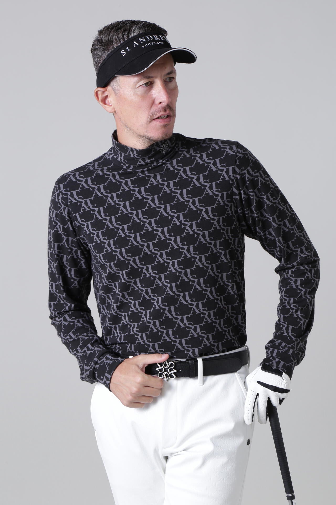 STAモノグラムプリント長袖ハイネックカットソー (MENS)