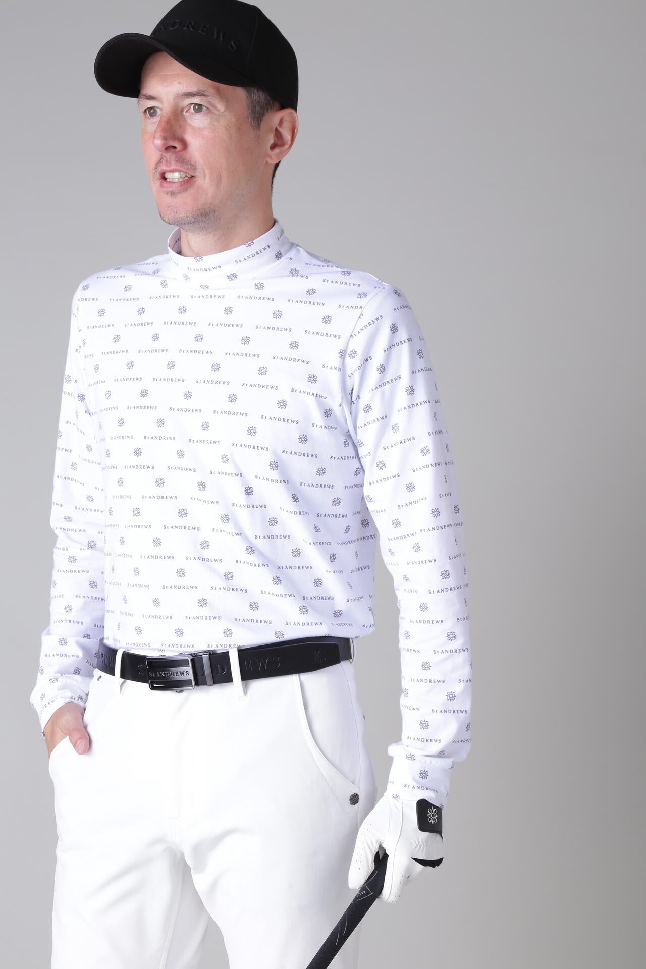 ベア天竺ケルトロゴプリント長袖ハイネックカットソー (MENS)