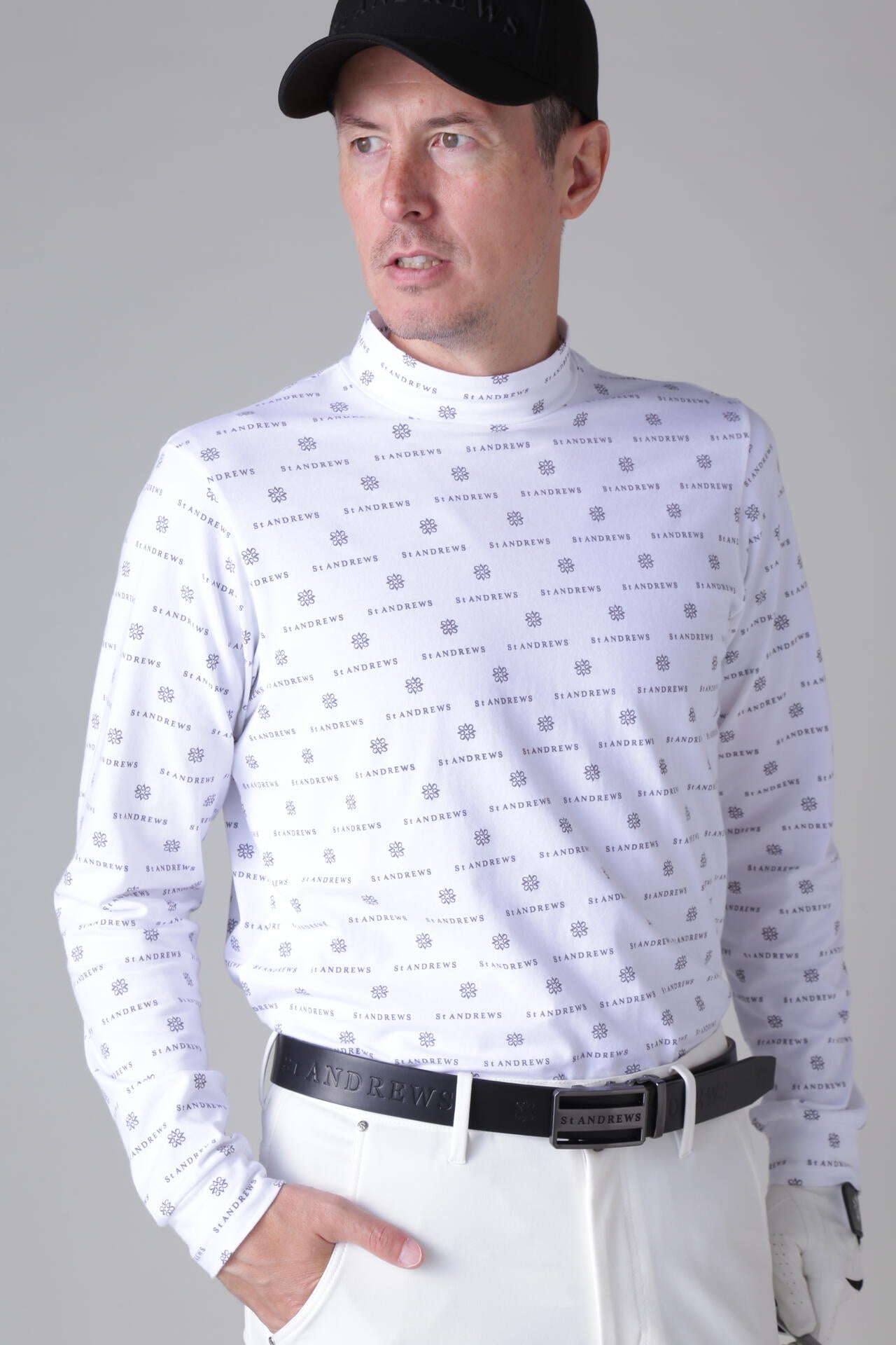 ベア天竺ケルトロゴプリント長袖ハイネックカットソー (MENS)