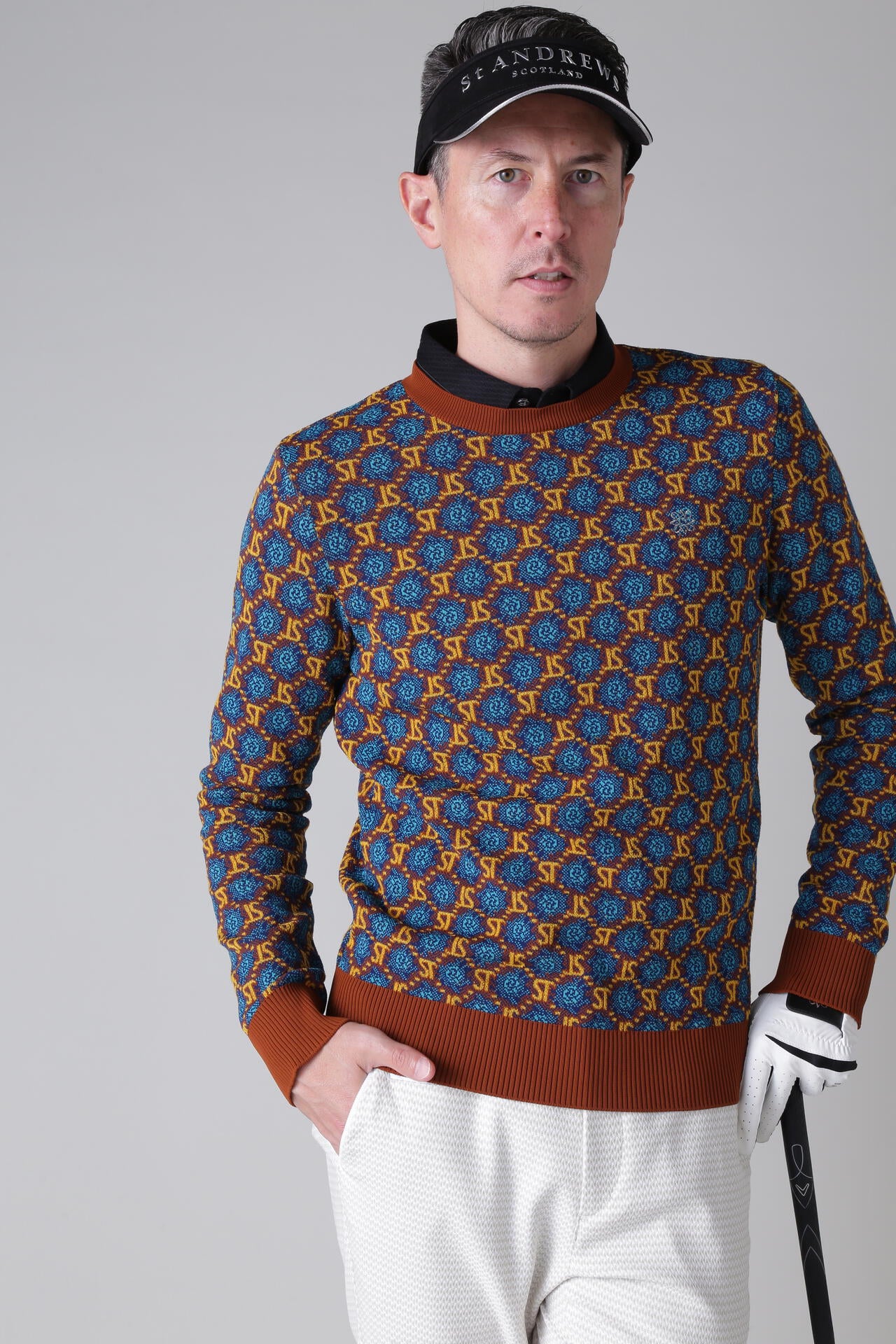 STボニースコットランドジャガード クルーネックニットプルオーバー (MENS)