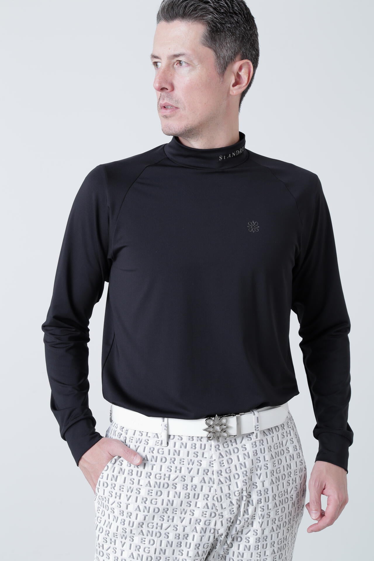 カチオンポリエステル ベア天竺 長袖ハイネック (MENS)
