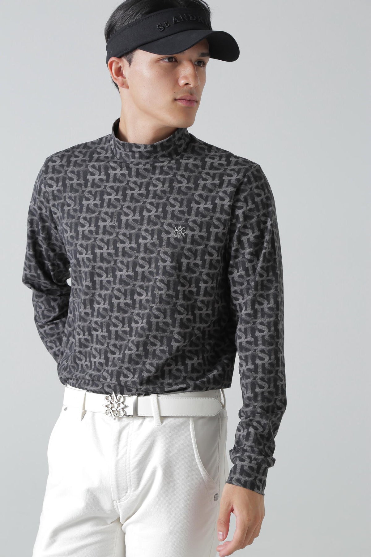 ベア天竺 長袖ハイネックカットソー <STロゴプリント> (MENS)