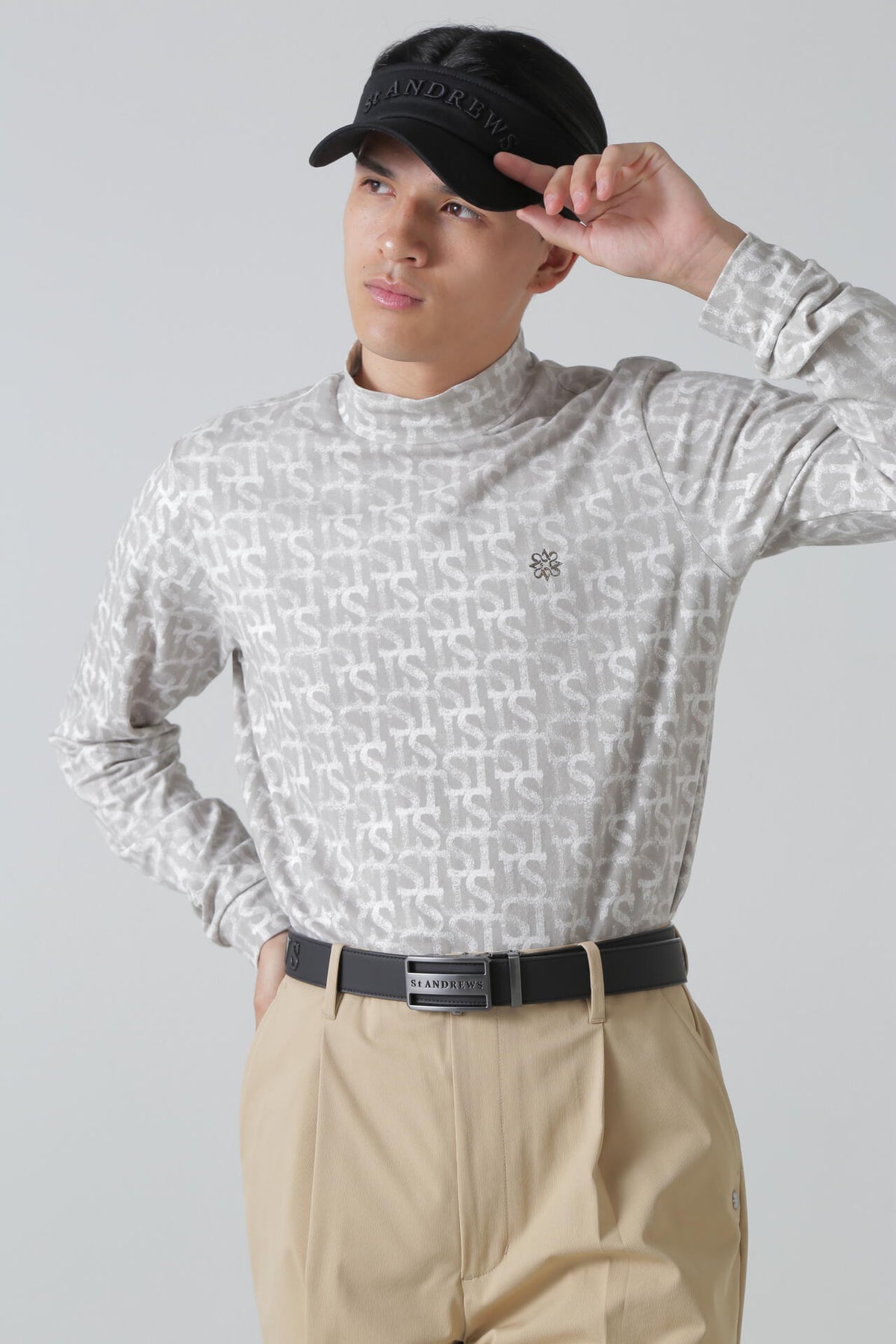 ベア天竺 長袖ハイネックカットソー <STロゴプリント> (MENS)