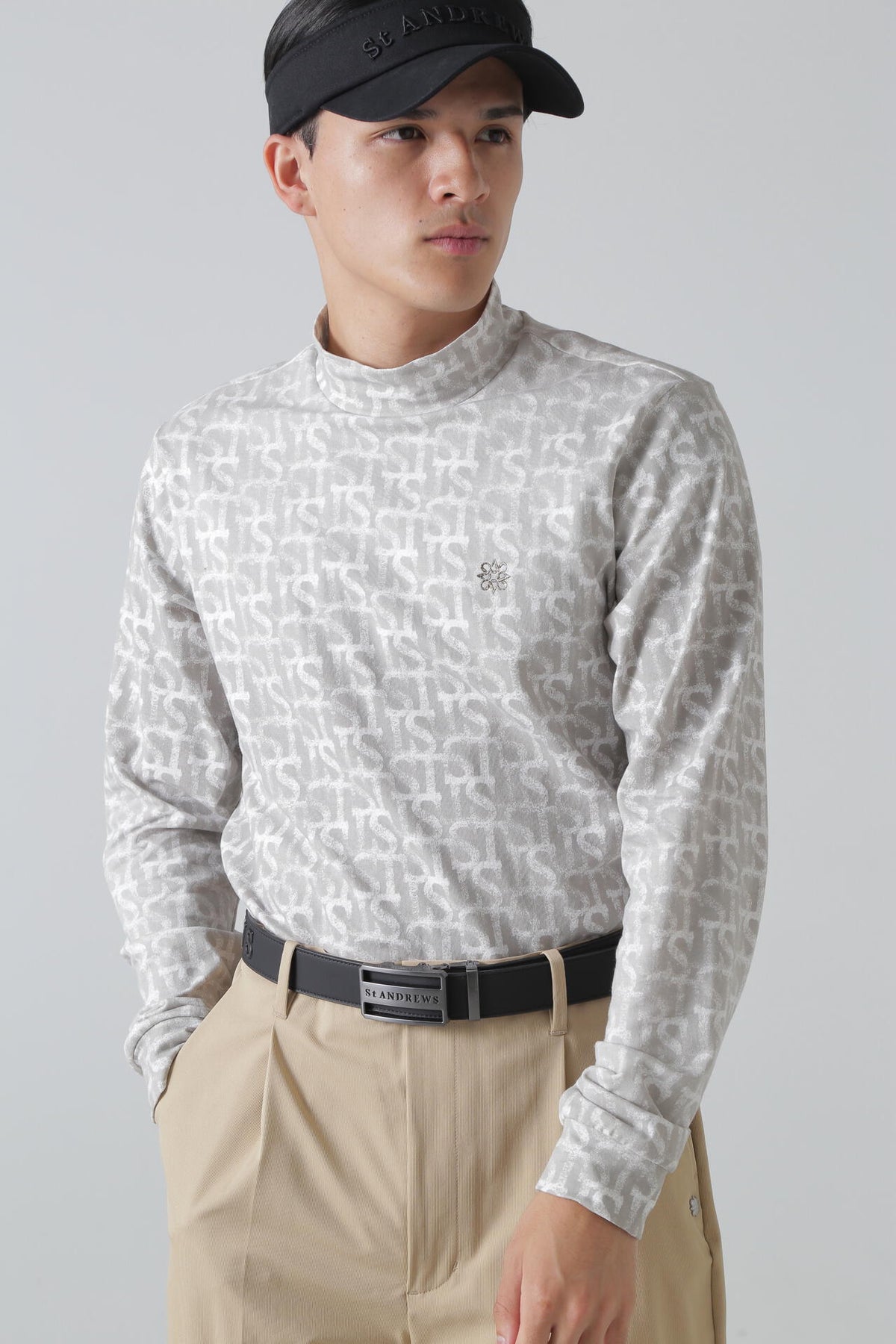 ベア天竺 長袖ハイネックカットソー <STロゴプリント> (MENS)