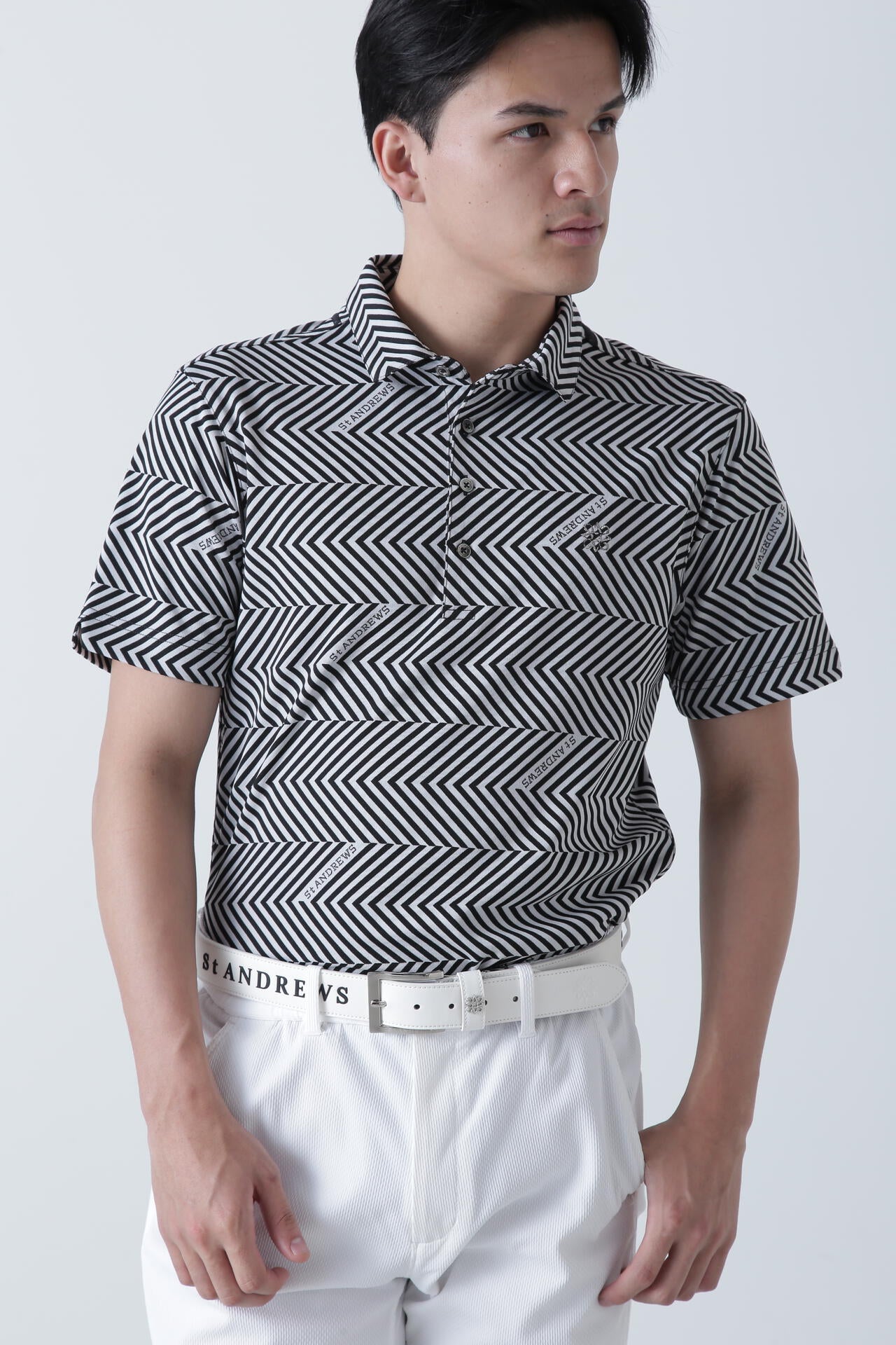 ジグザグ柄ジャガード半袖ポロシャツ (MENS)