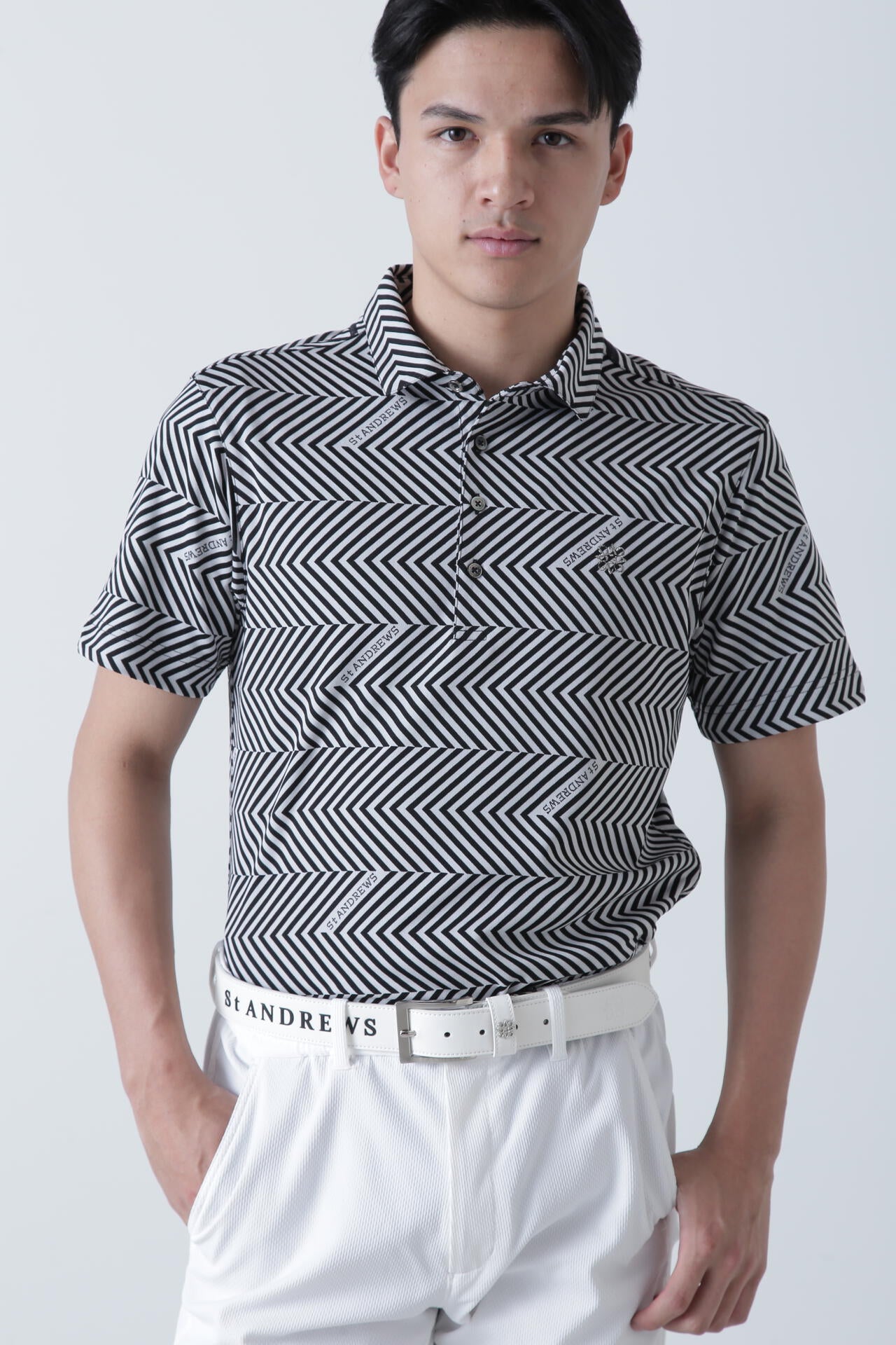 ジグザグ柄ジャガード半袖ポロシャツ (MENS)