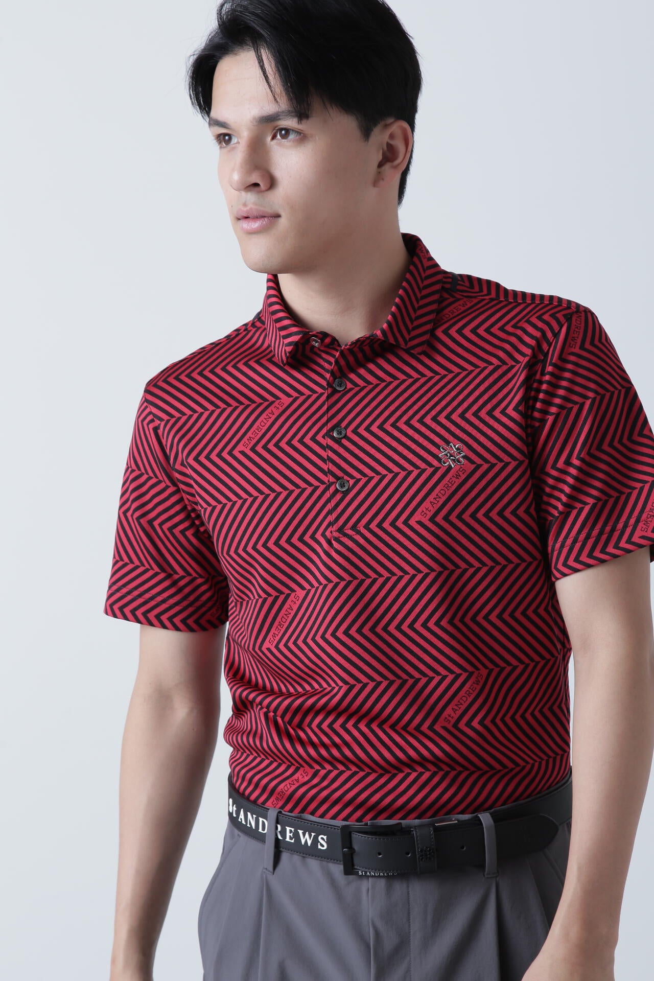 ジグザグ柄ジャガード半袖ポロシャツ (MENS)