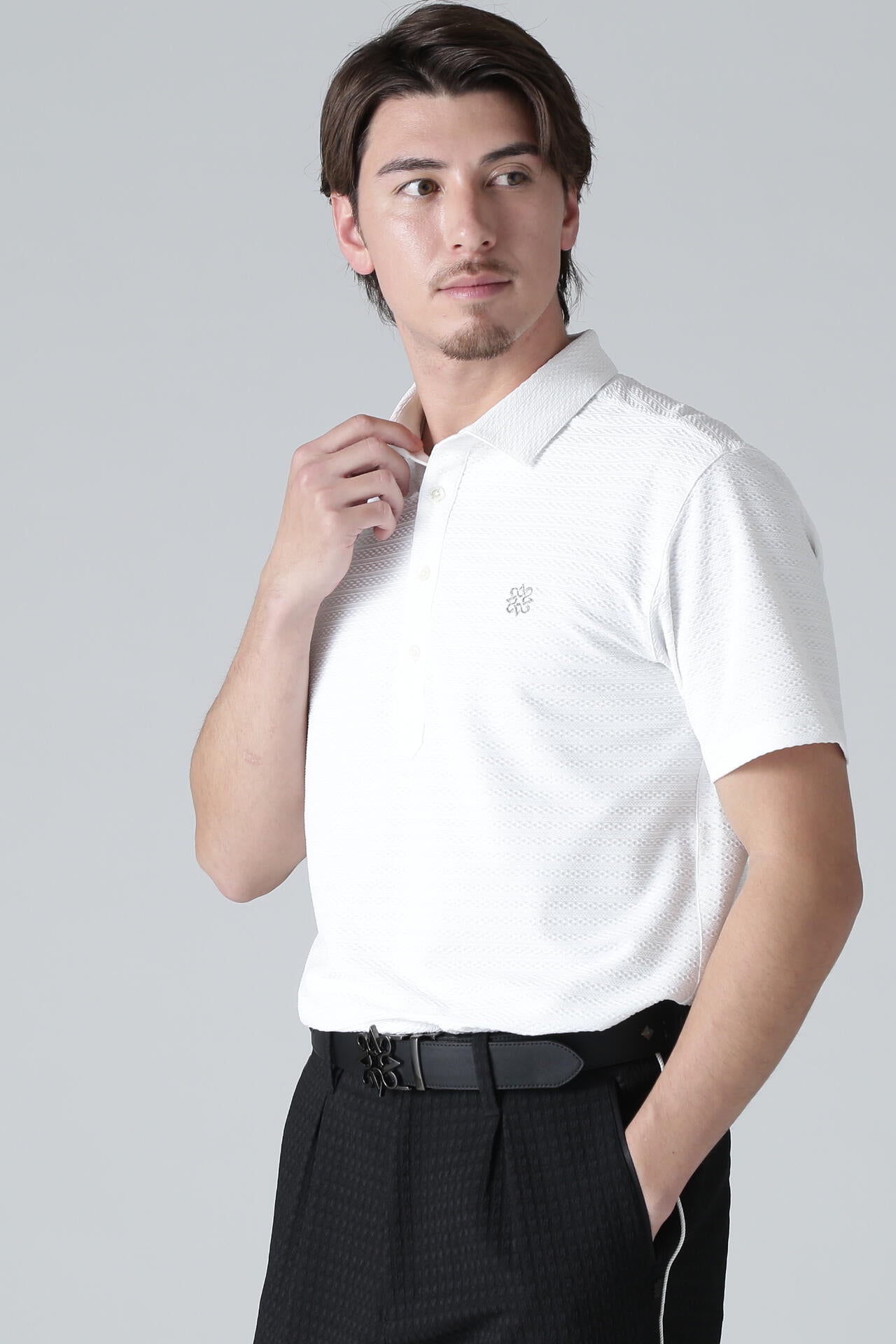 縄柄ジャガード半袖シャツ (MENS)