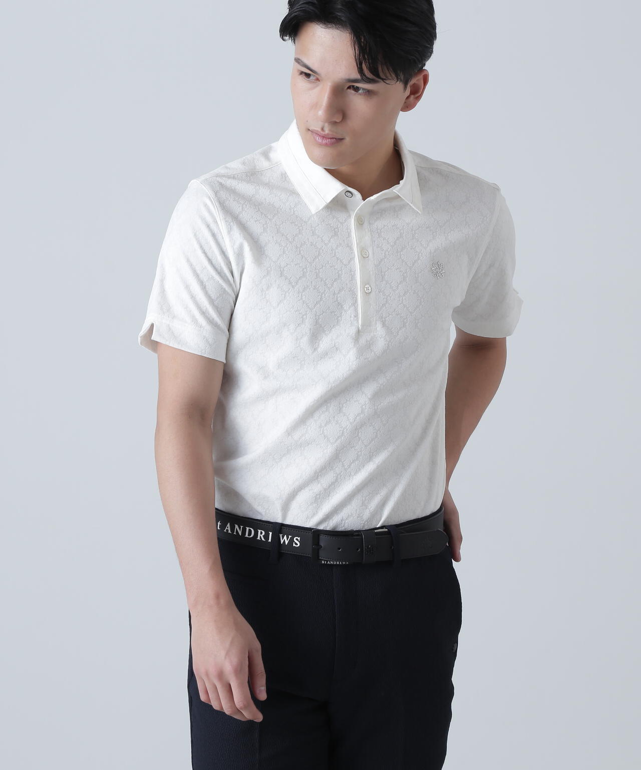 レトロアラベスク柄ジャガード半袖シャツ (MENS)