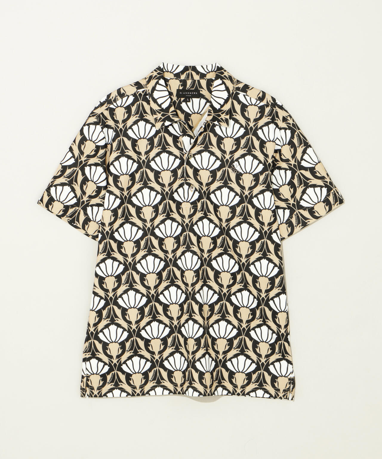 カノコサッカーストライプアザミ柄半袖シャツ (MENS)