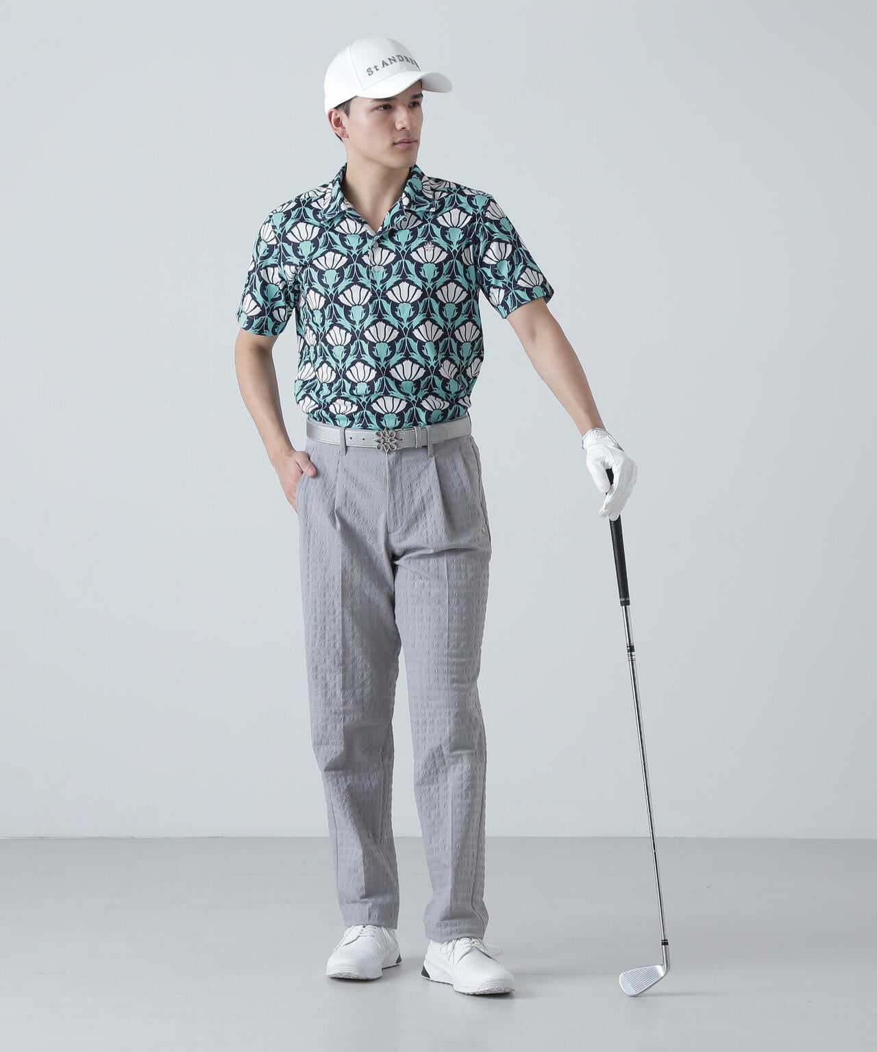 カノコサッカーストライプアザミ柄半袖シャツ (MENS)