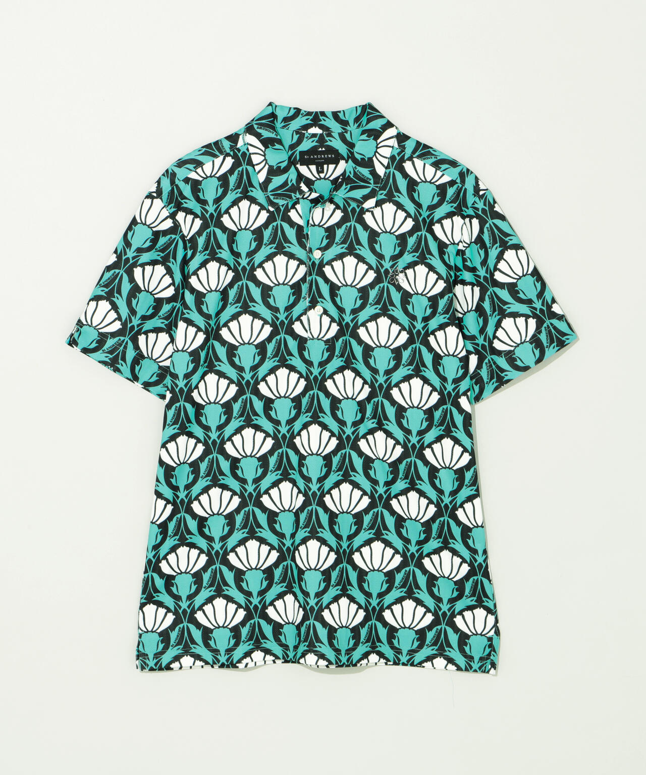 カノコサッカーストライプアザミ柄半袖シャツ (MENS)