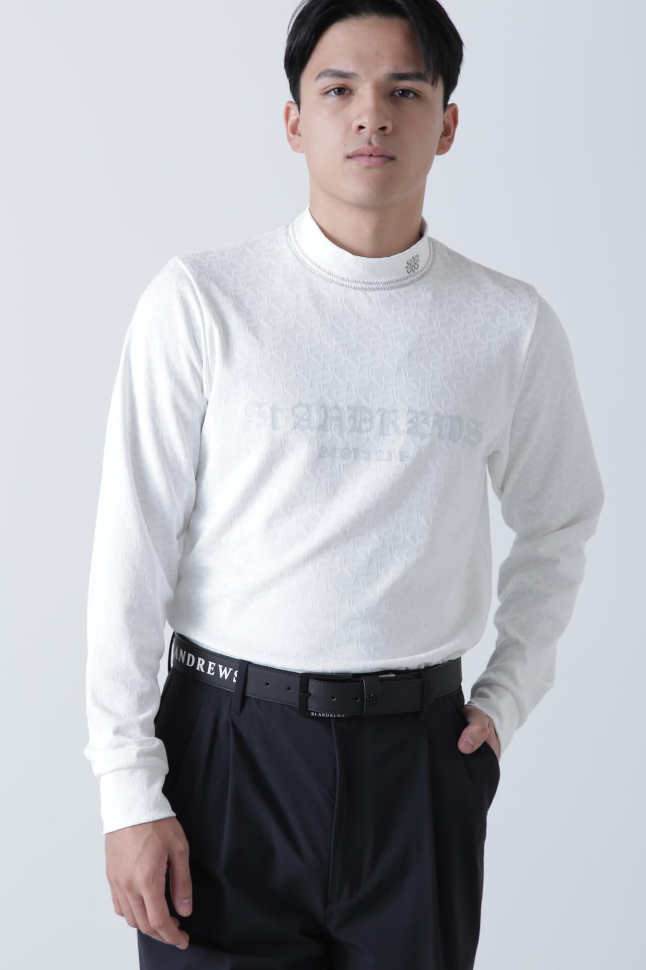 STAドットジャガード長袖ハイネックカットソー (MENS)