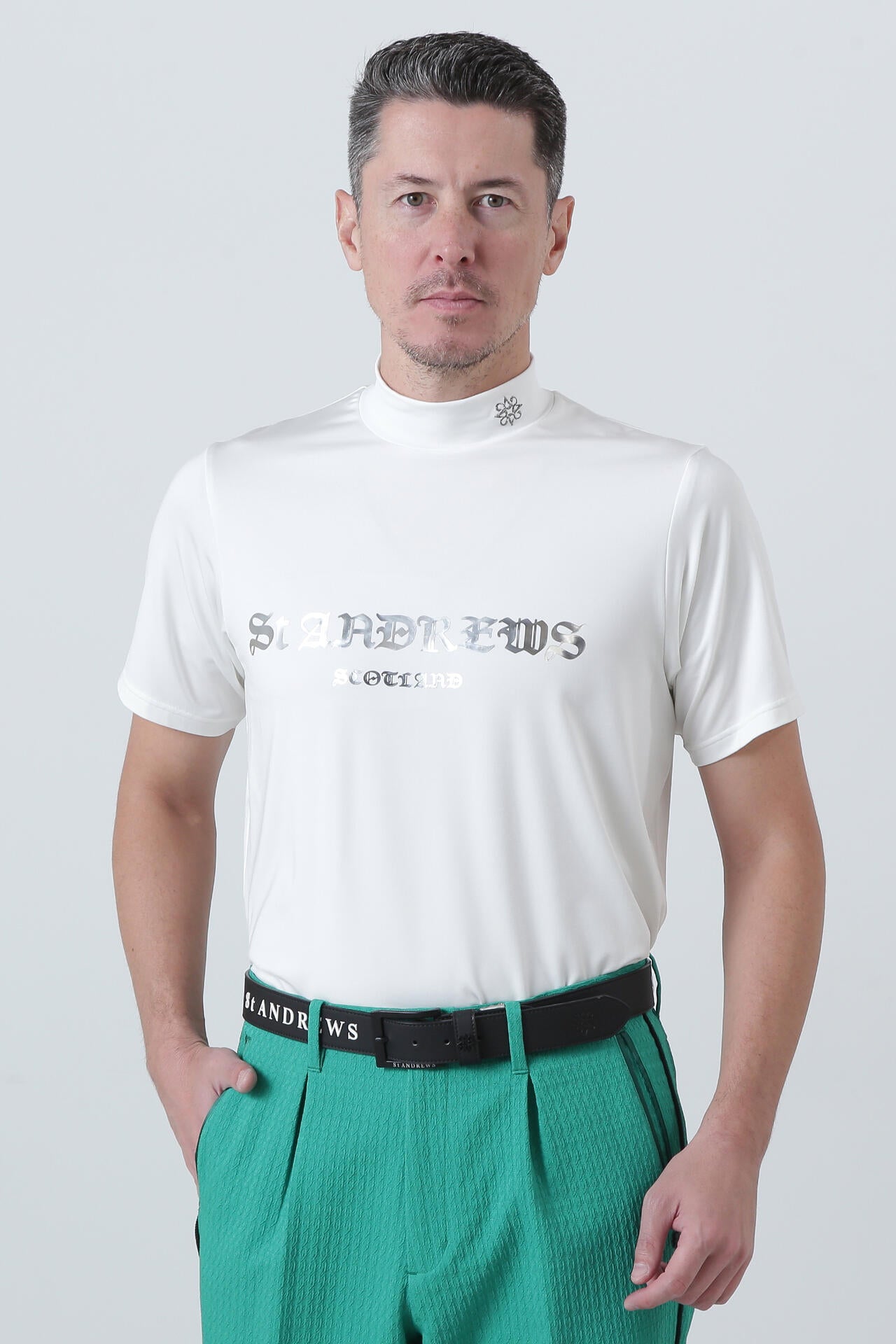 カチオンポリエステルベア天半袖ハイネック (MENS)