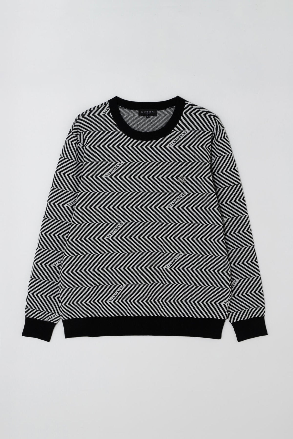 16Gジグザグ柄ダブルジャガード クルーネックニットプルオーバー (MENS)