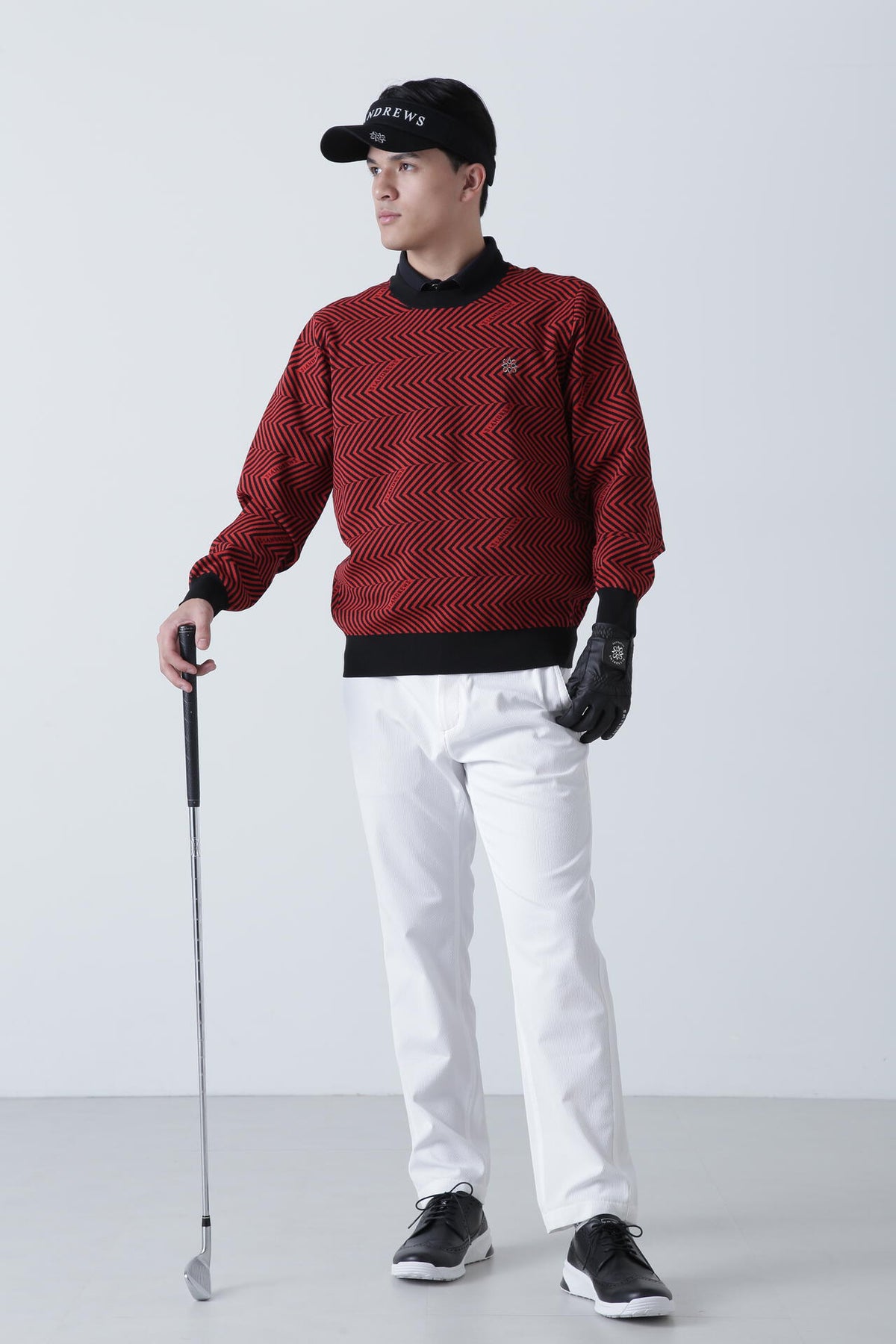 16Gジグザグ柄ダブルジャガード クルーネックニットプルオーバー (MENS)